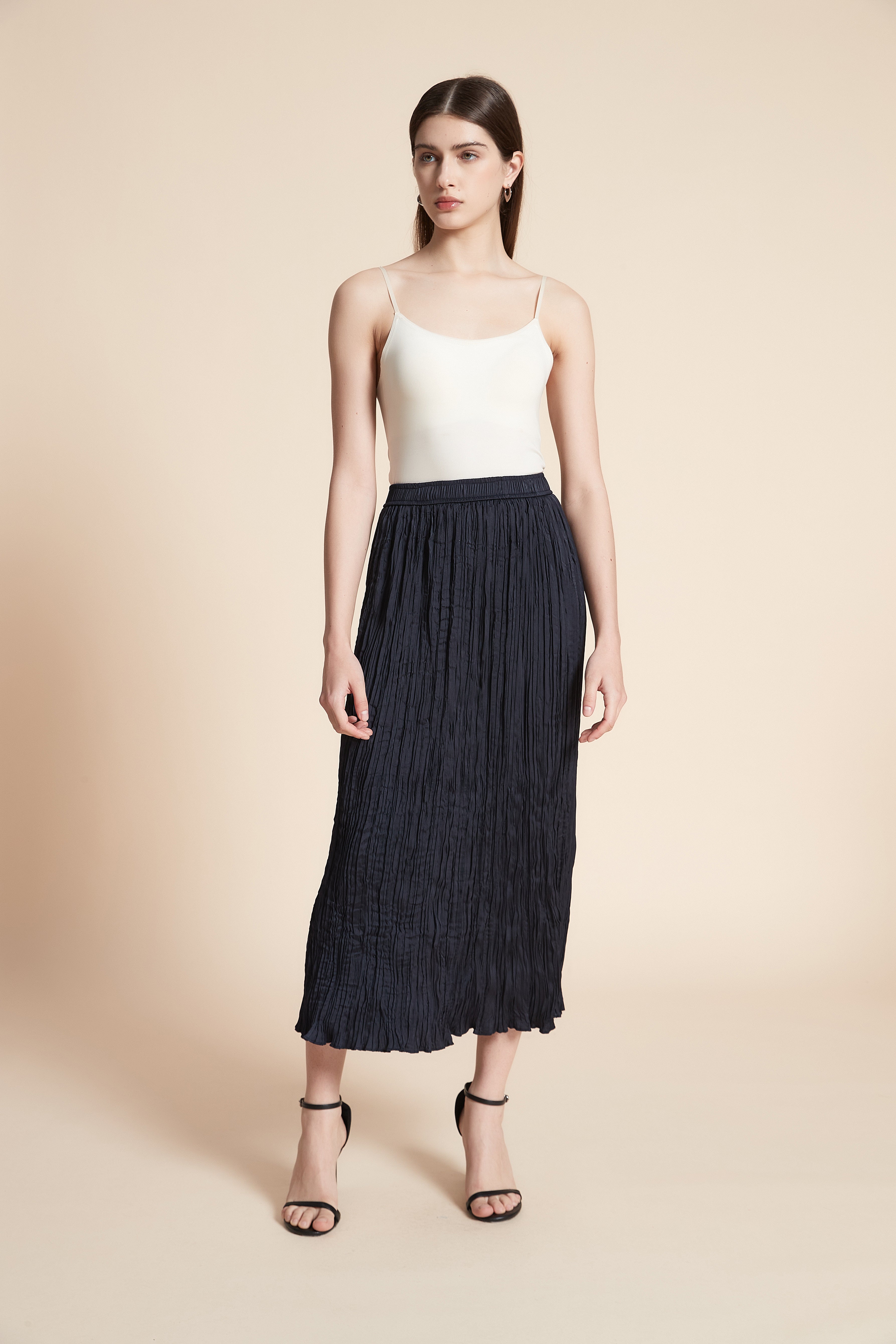 تنورة ميدي سادة مكشكشة قصة مستقيمة