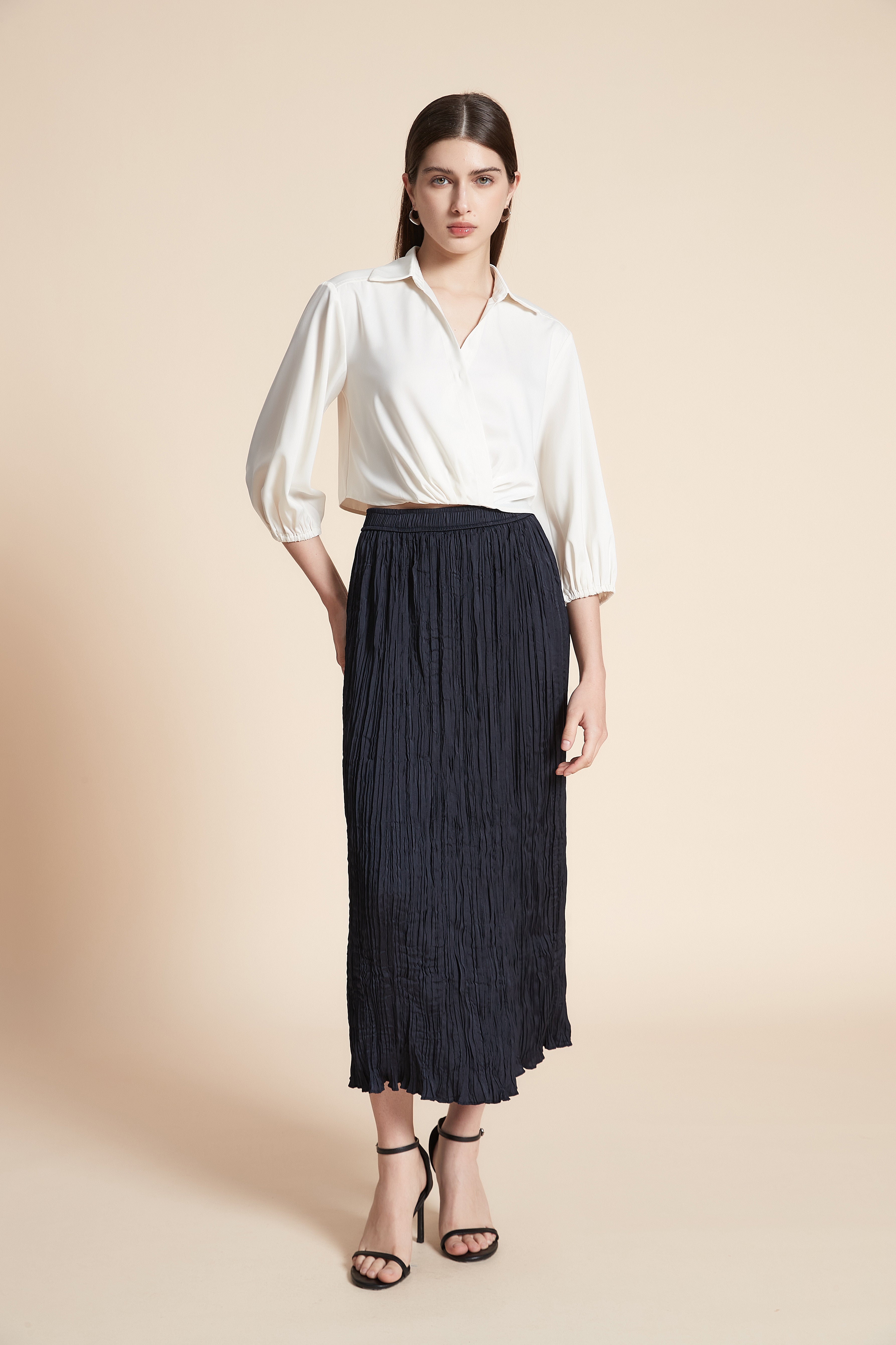 تنورة ميدي سادة مكشكشة قصة مستقيمة