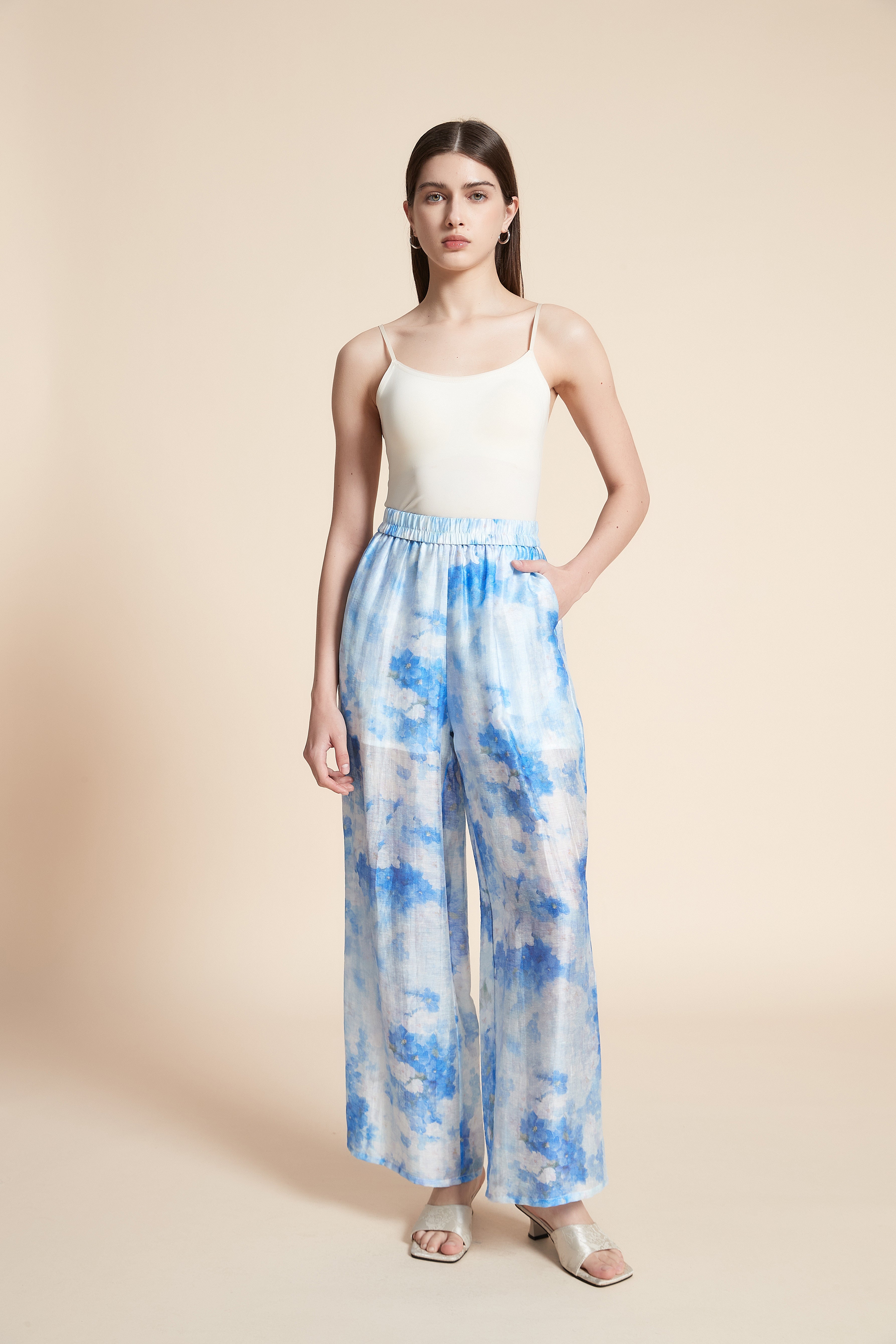 بنطلون مطبوع لونين واسع