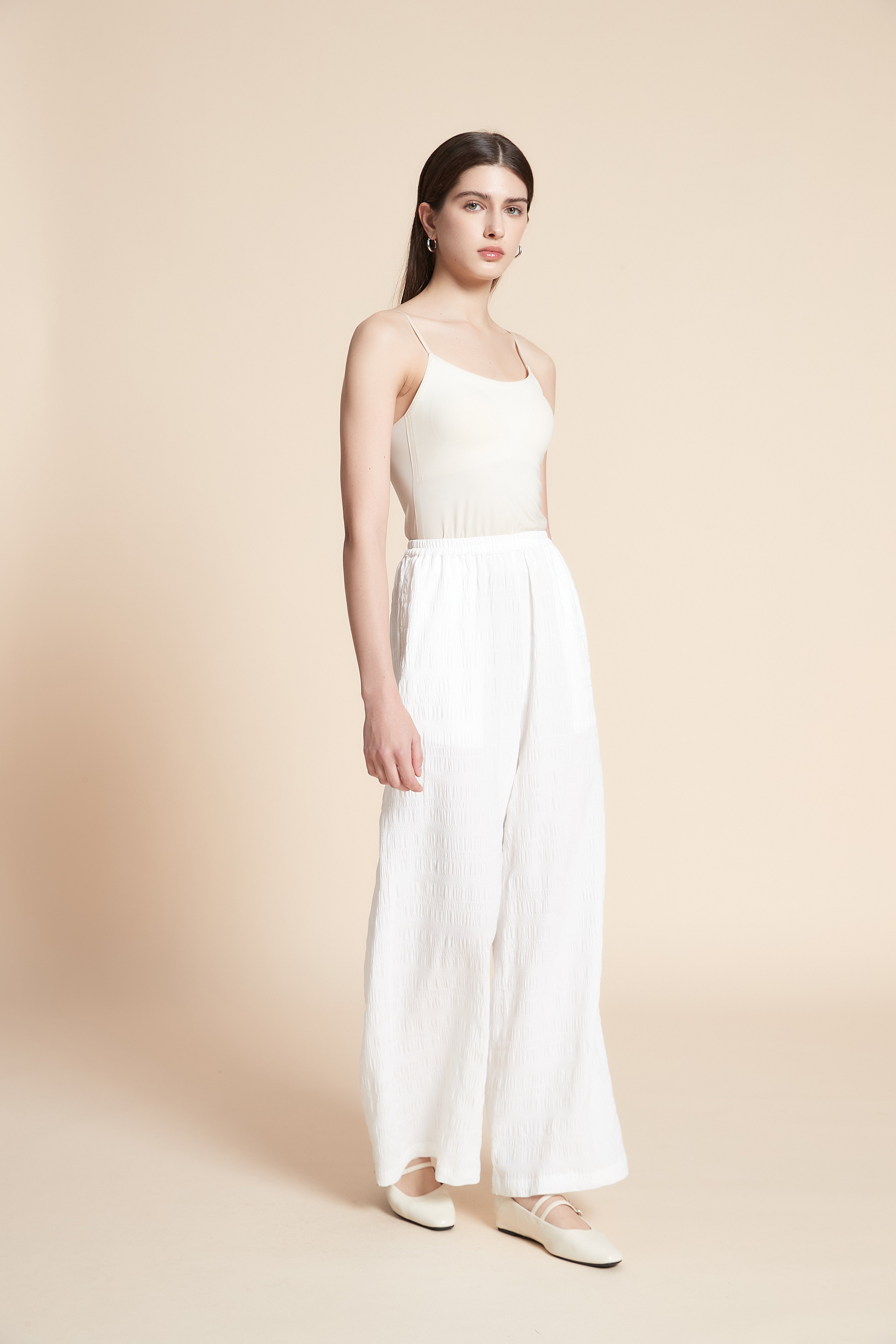 Wide Plain Long Pants with Belt