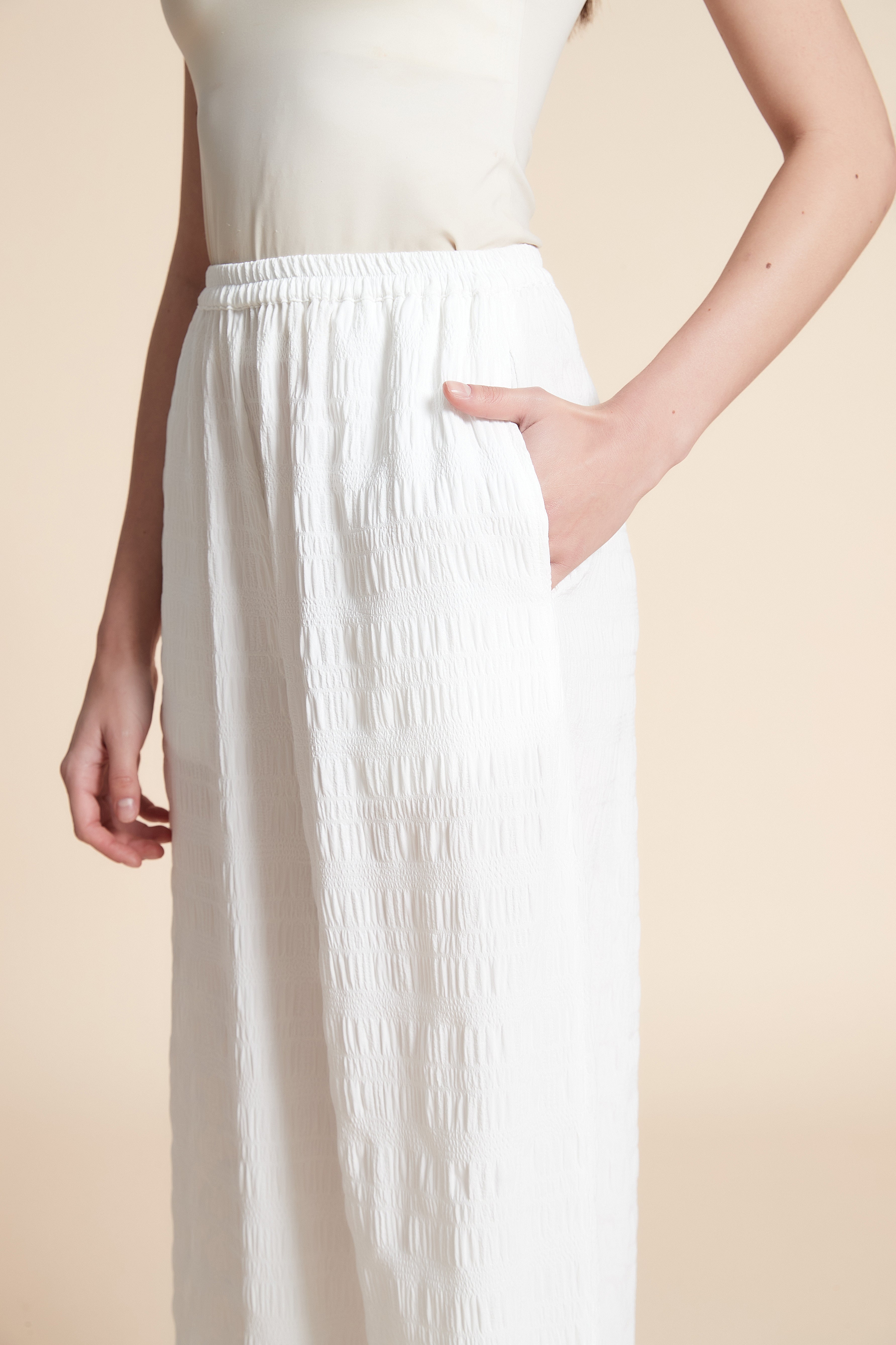 Wide Plain Long Pants with Belt