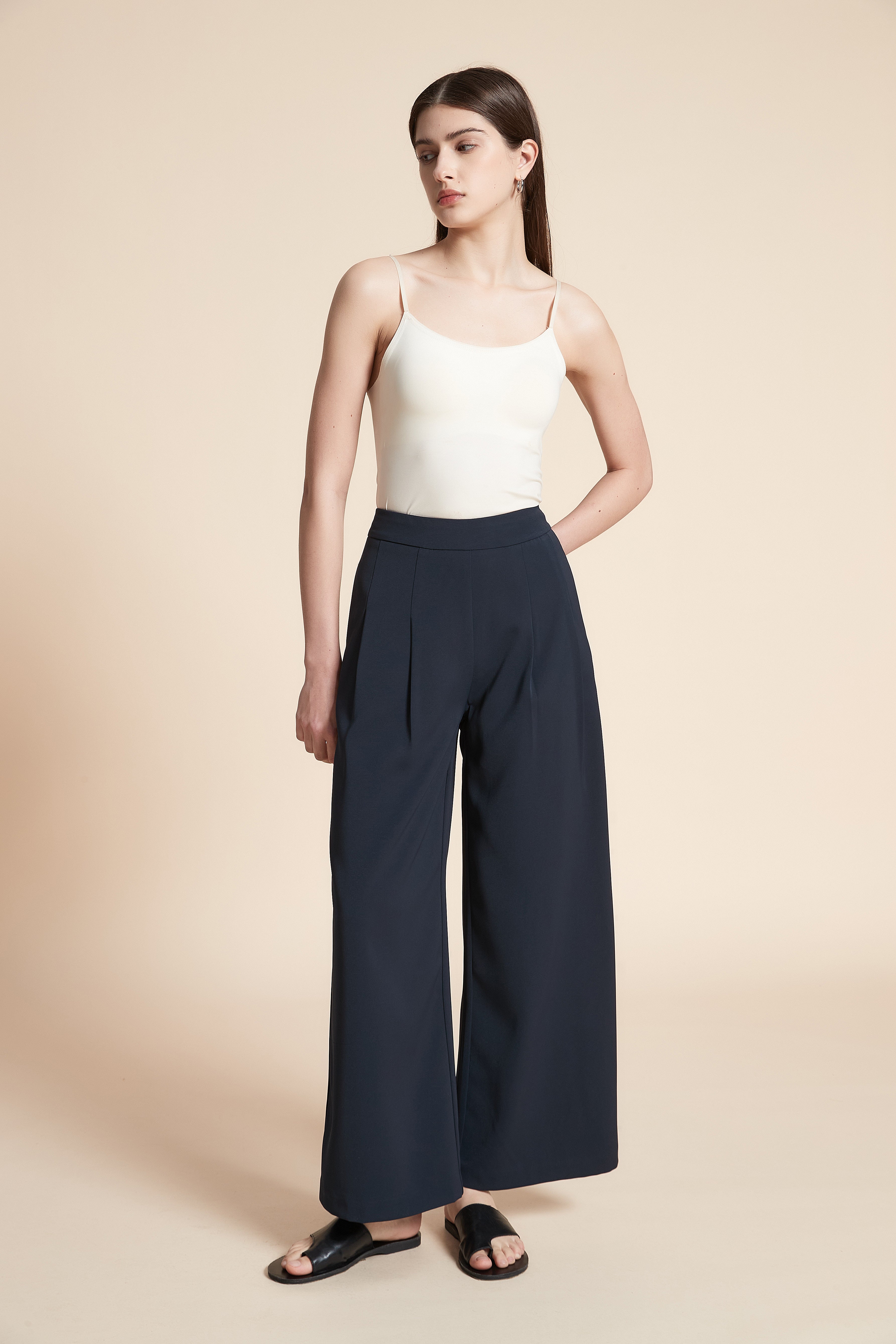 Wide-Leg Solid Long Pants