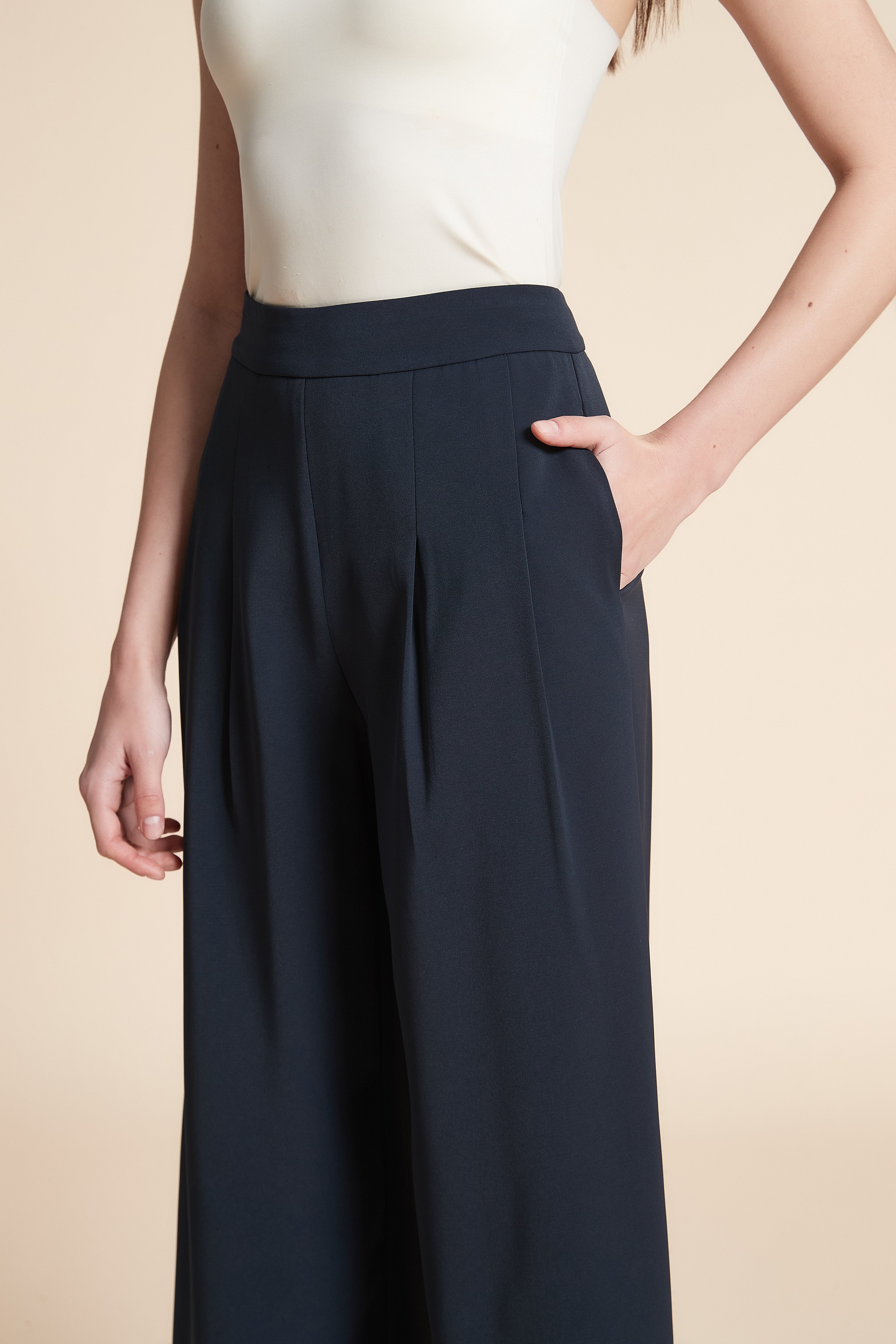 Wide-Leg Solid Long Pants