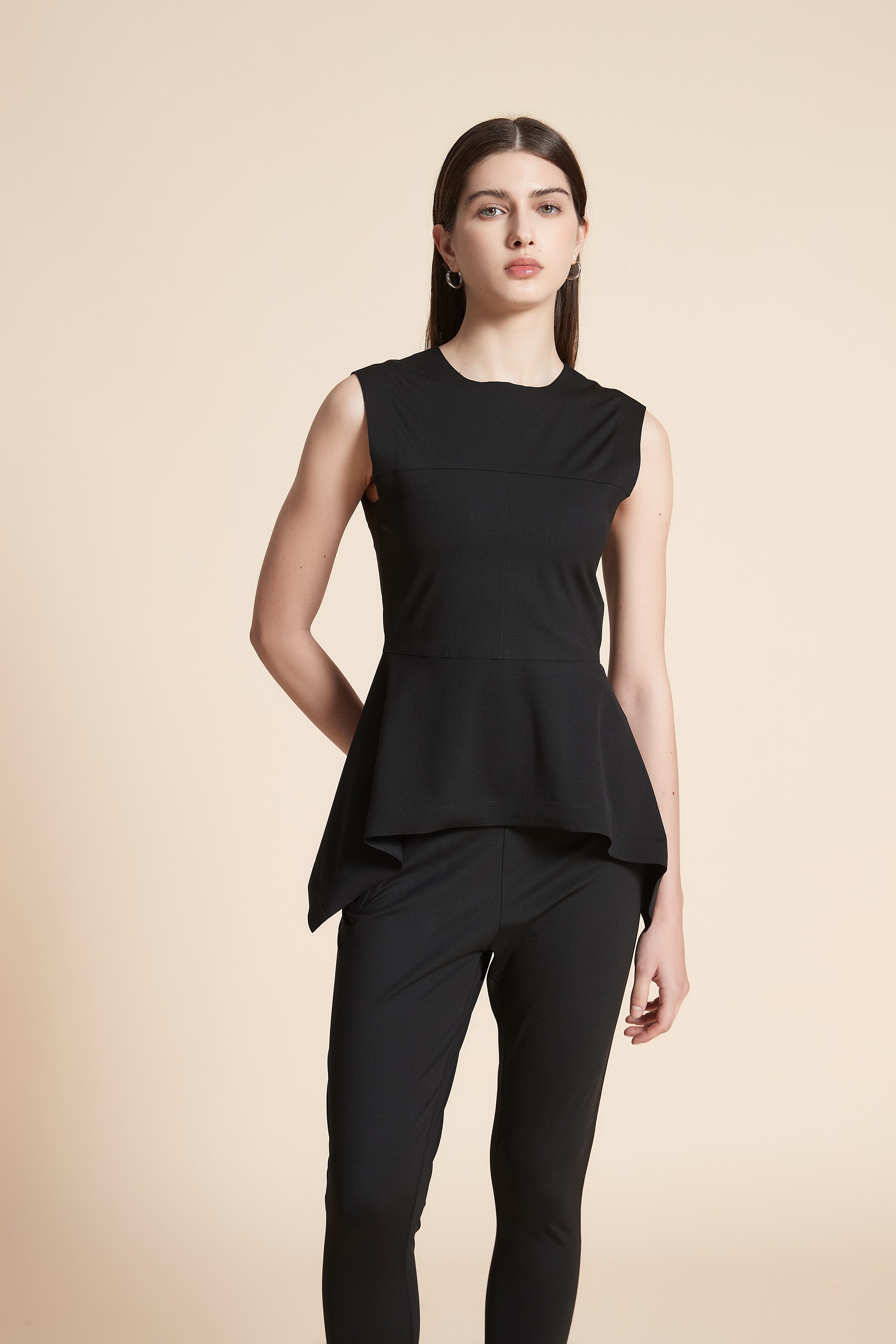 Solid Sleeveless Mid-Length Blouse