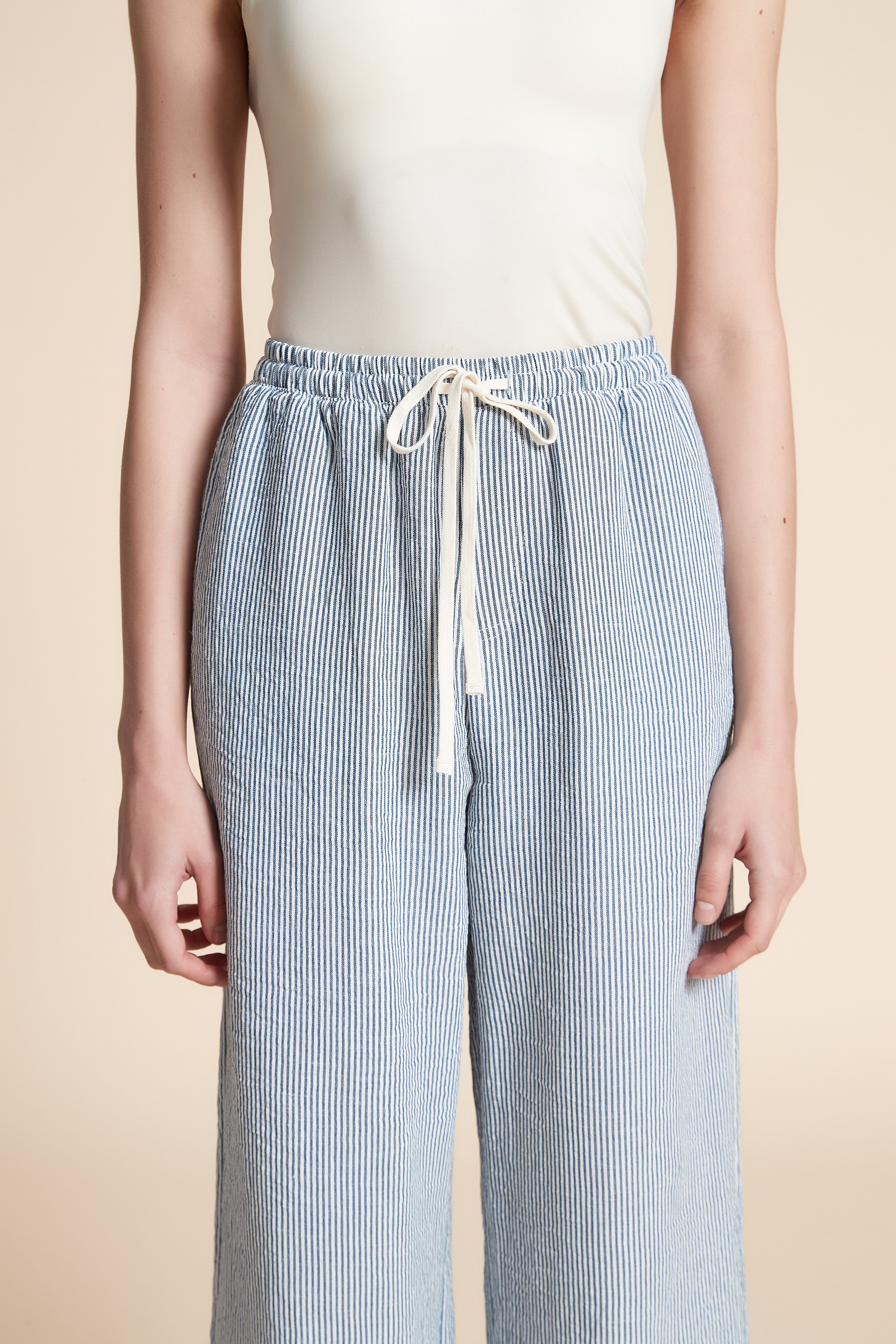 Wide Striped Long Trousers with Belt