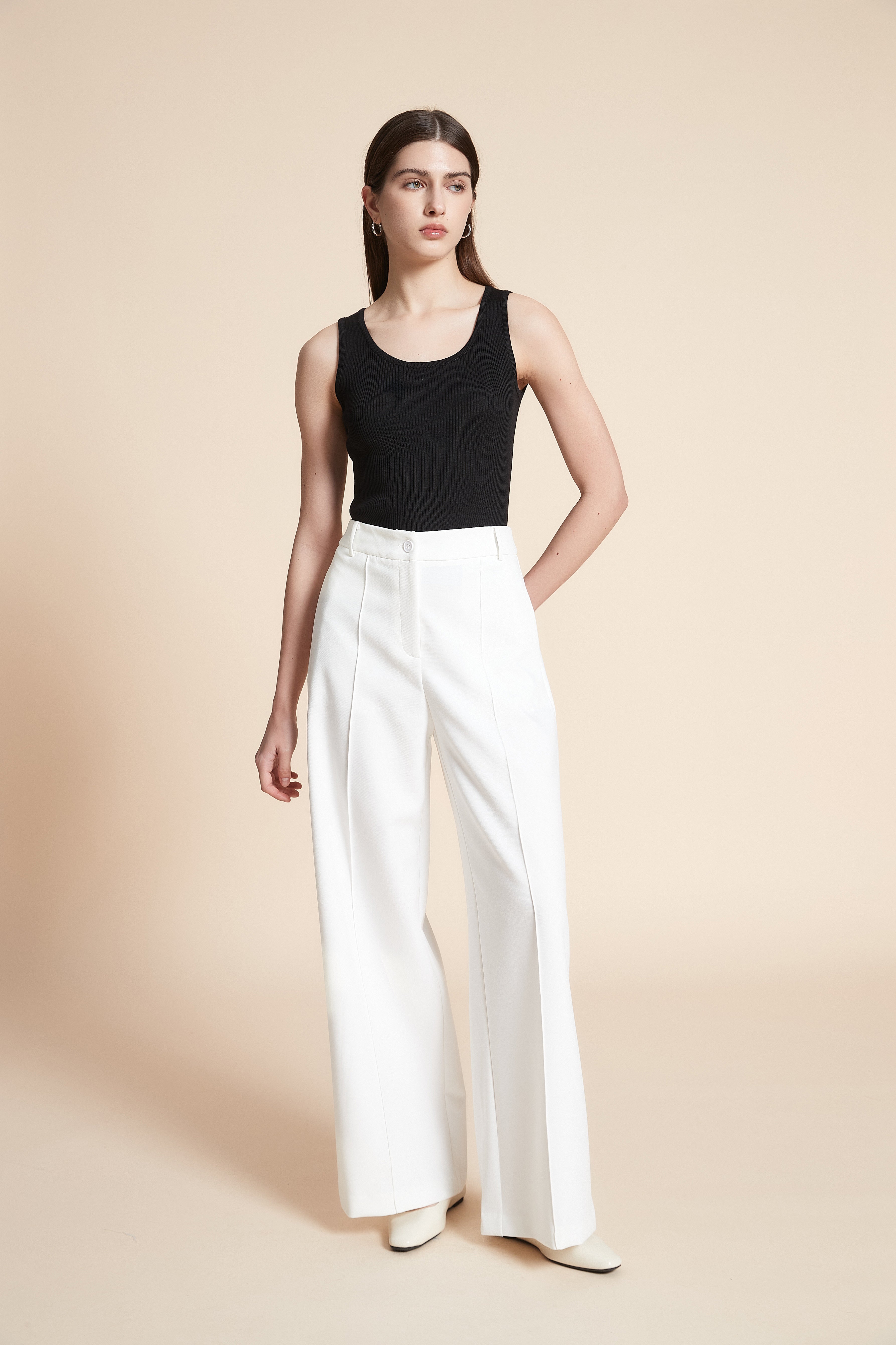 Plain Straight Leg Trousers