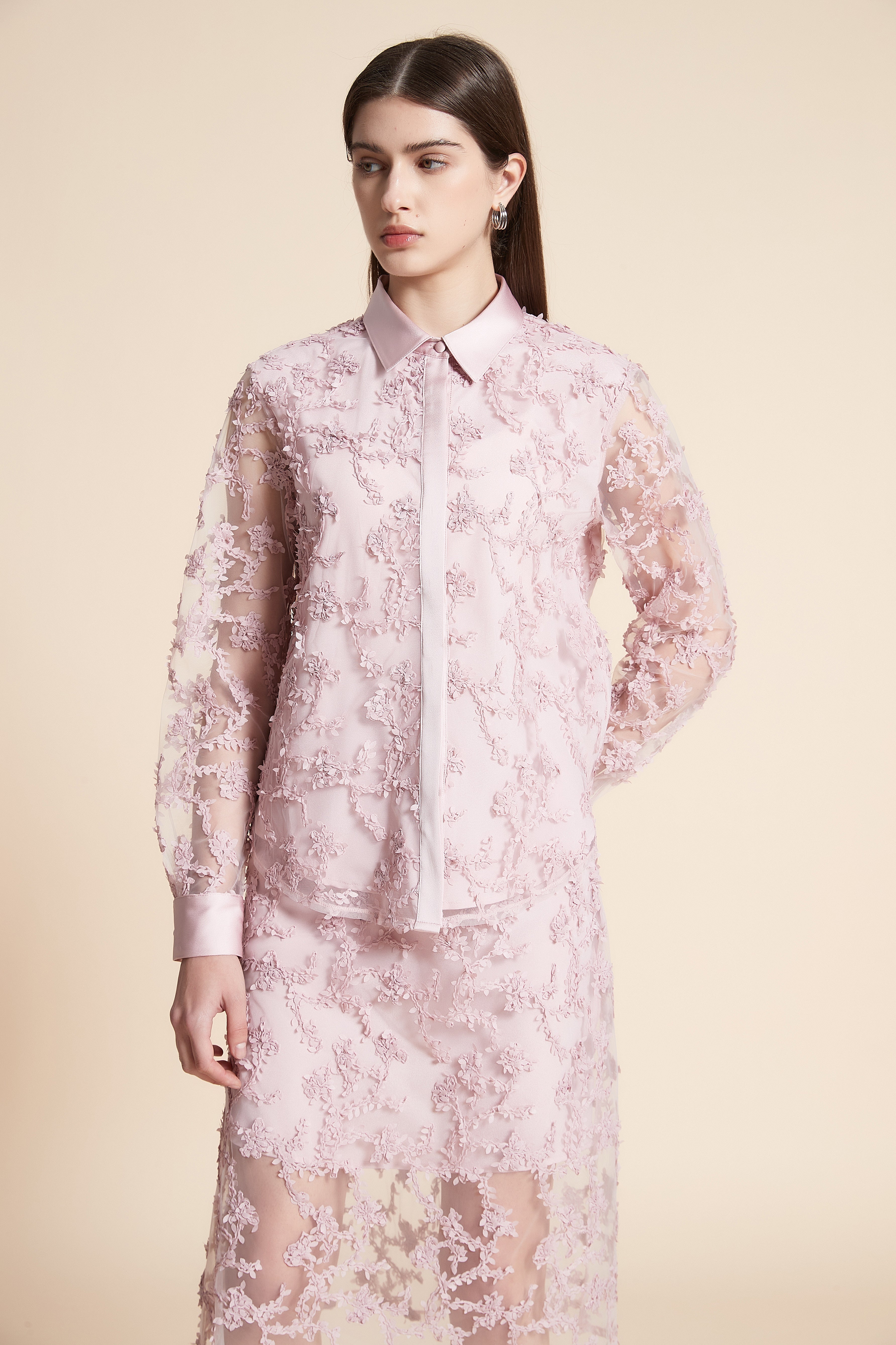 Embroidered Long Sleeve Midi Shirt