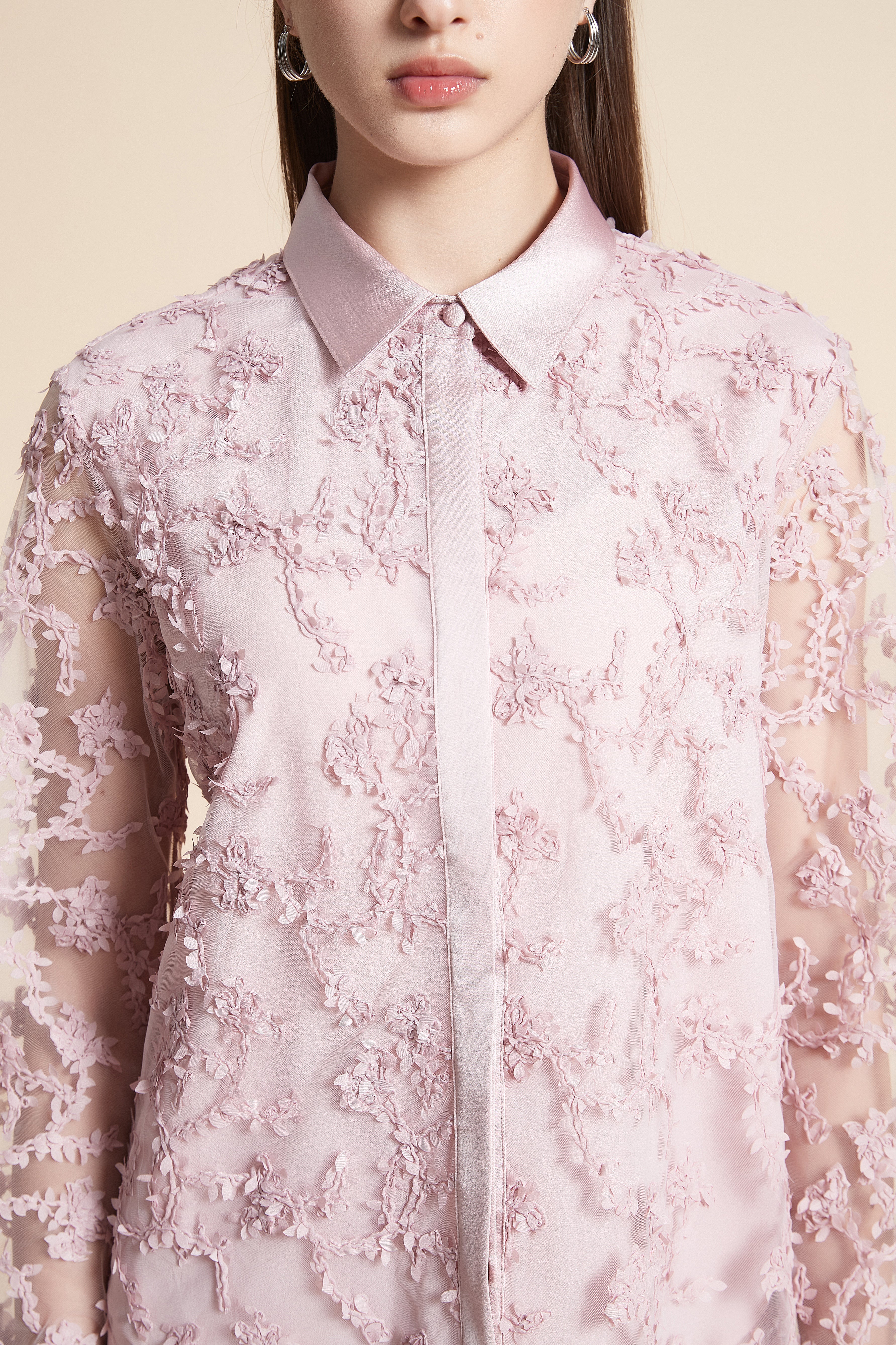 Embroidered Long Sleeve Midi Shirt