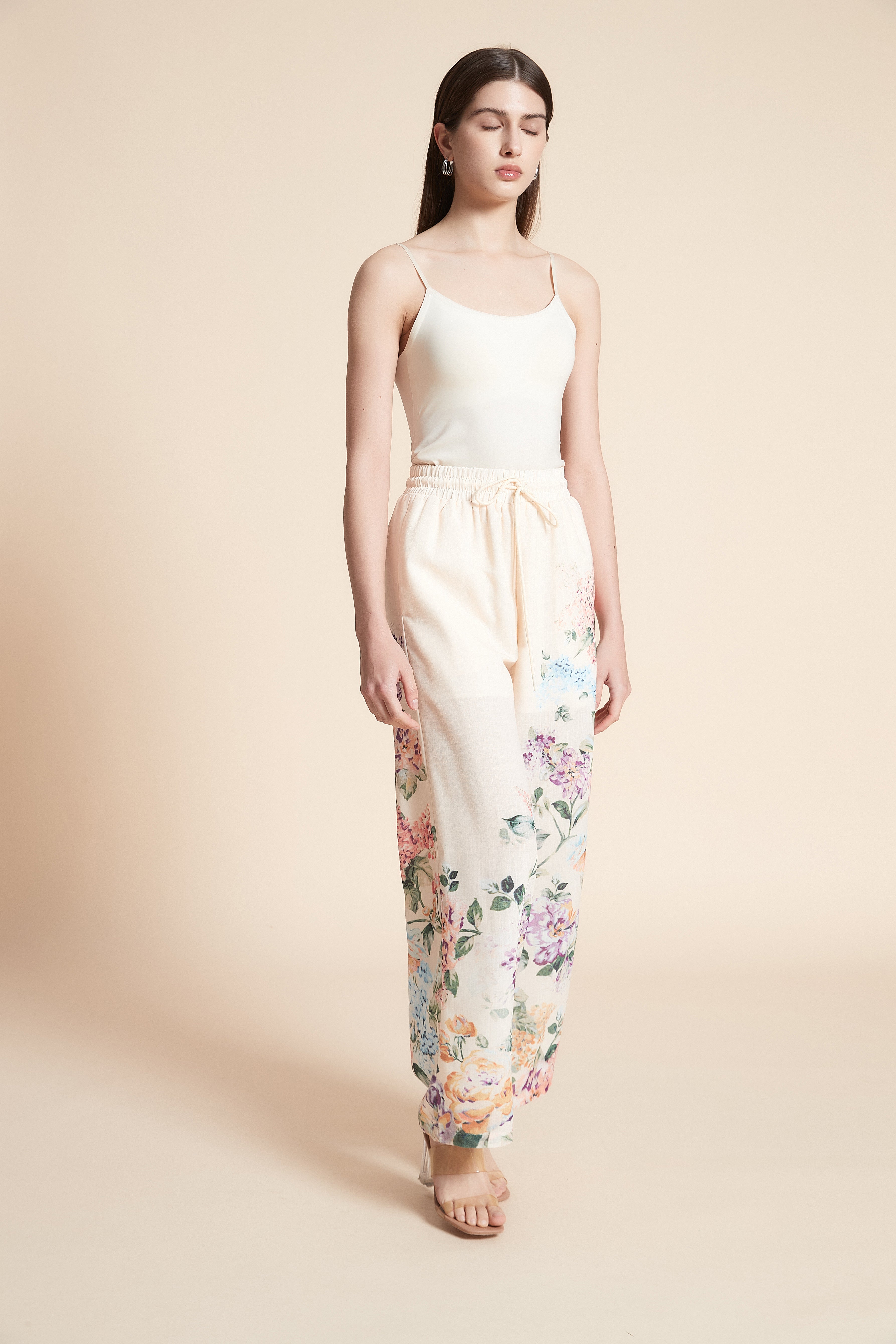Wide-Leg Printed Long Pants