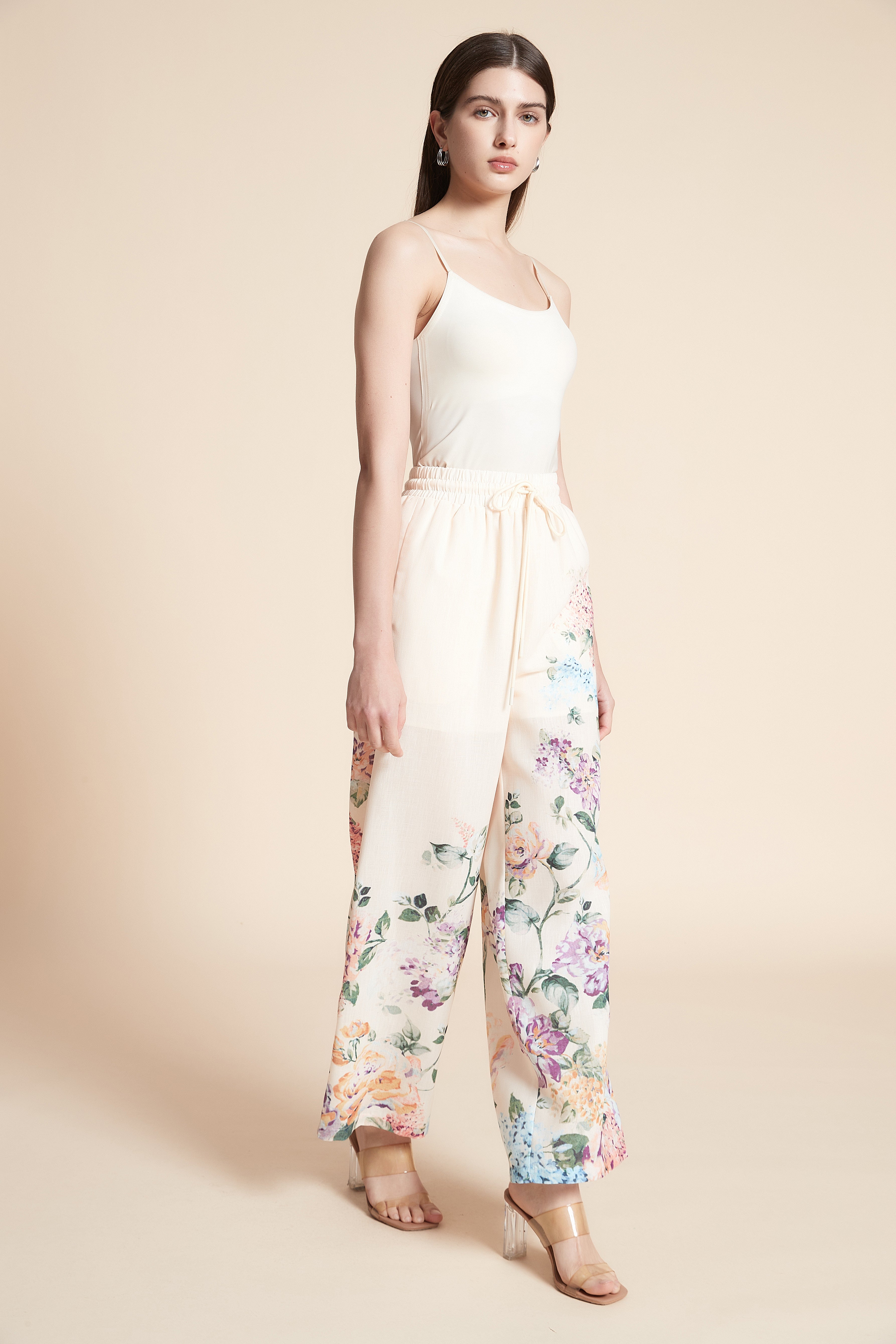Wide-Leg Printed Long Pants