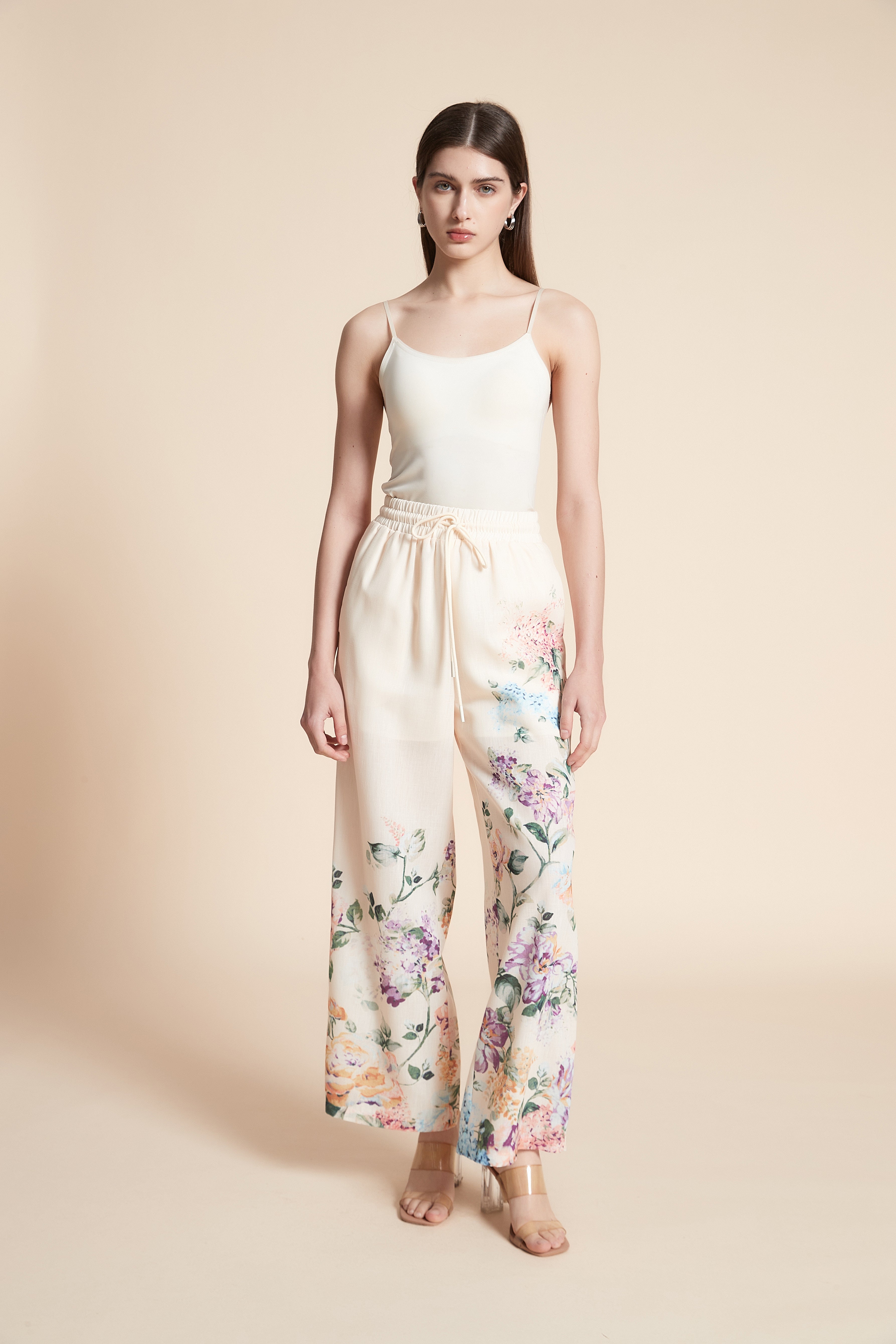 Wide-Leg Printed Long Pants