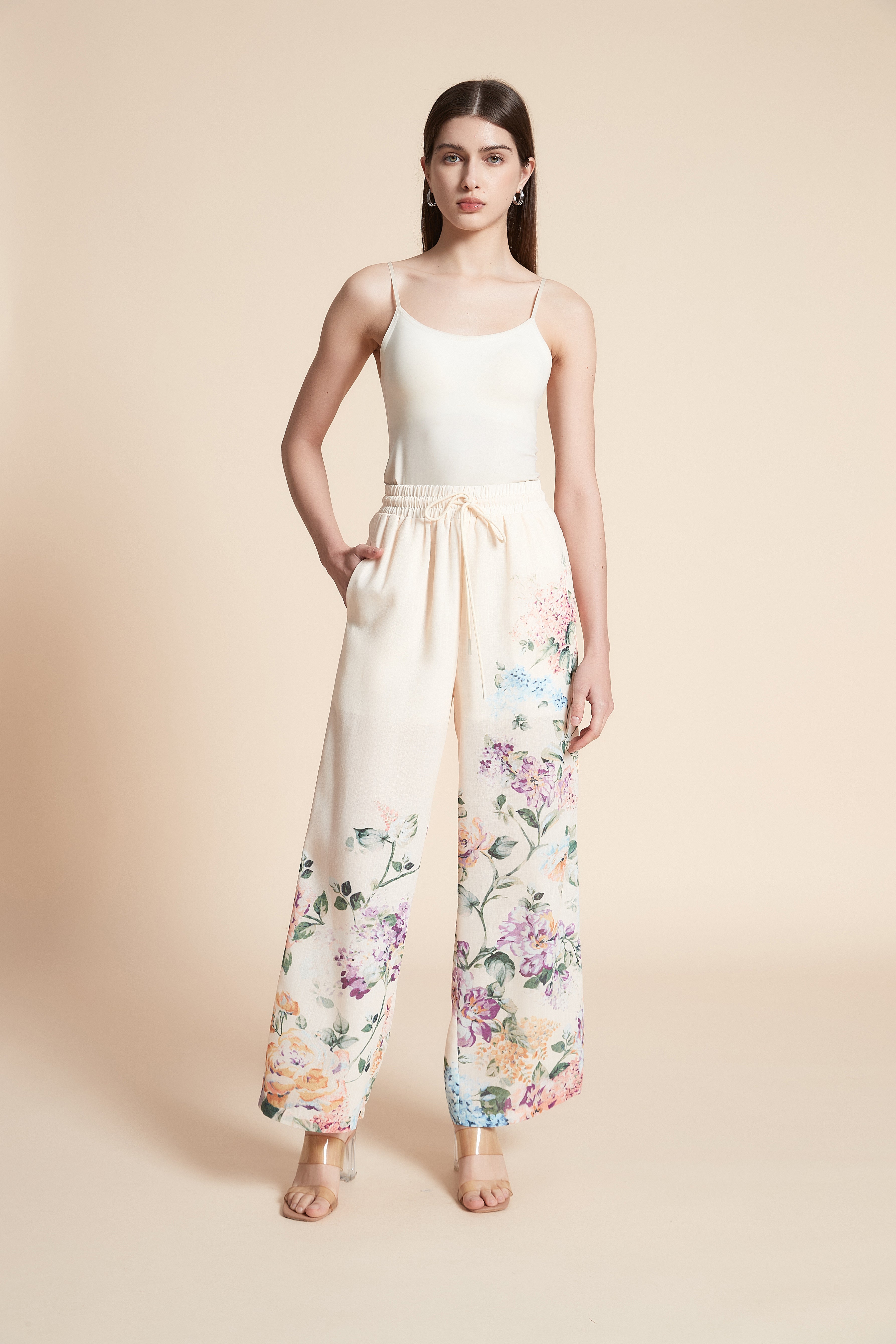 Wide-Leg Printed Long Pants