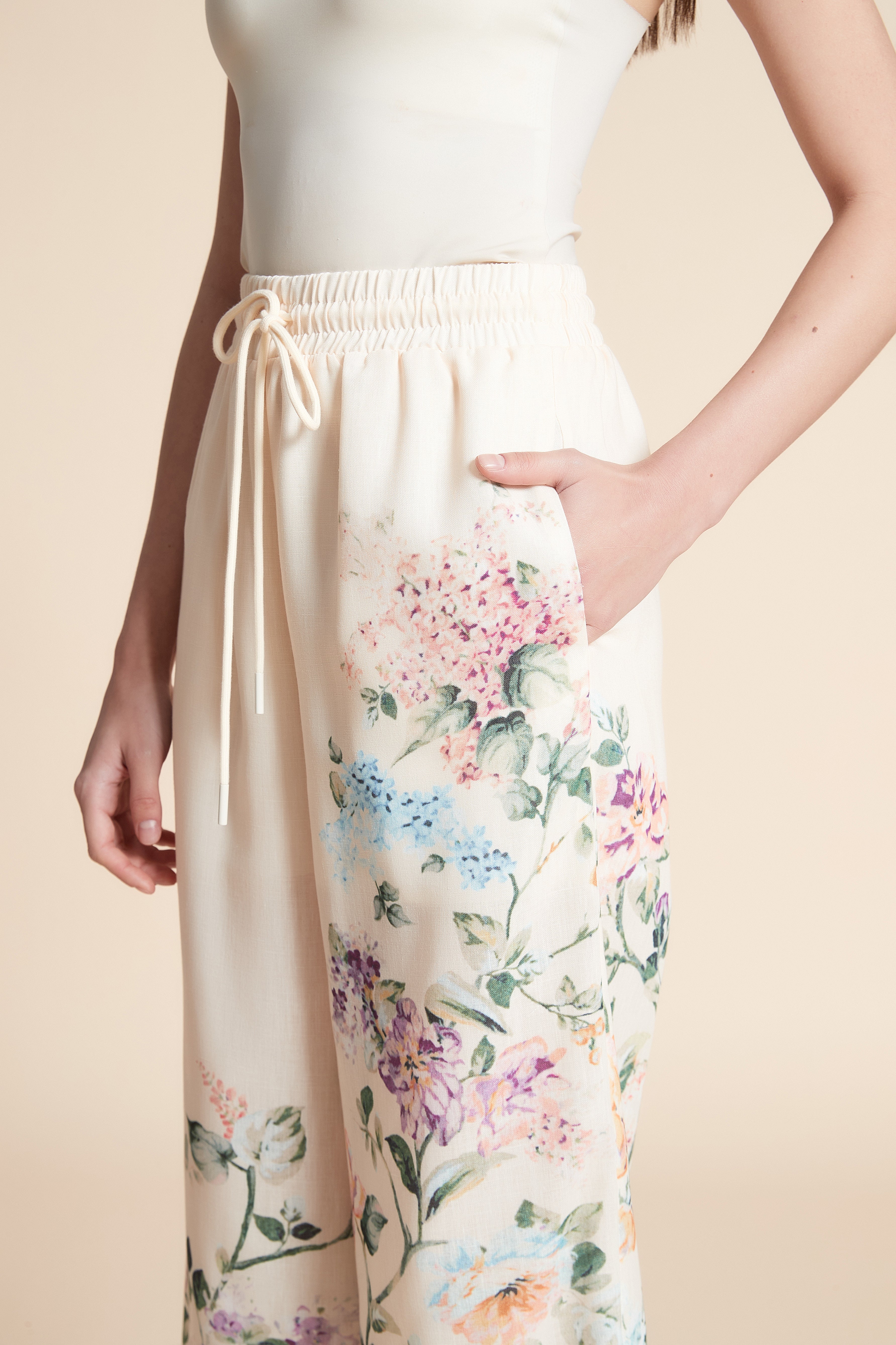 Wide-Leg Printed Long Pants