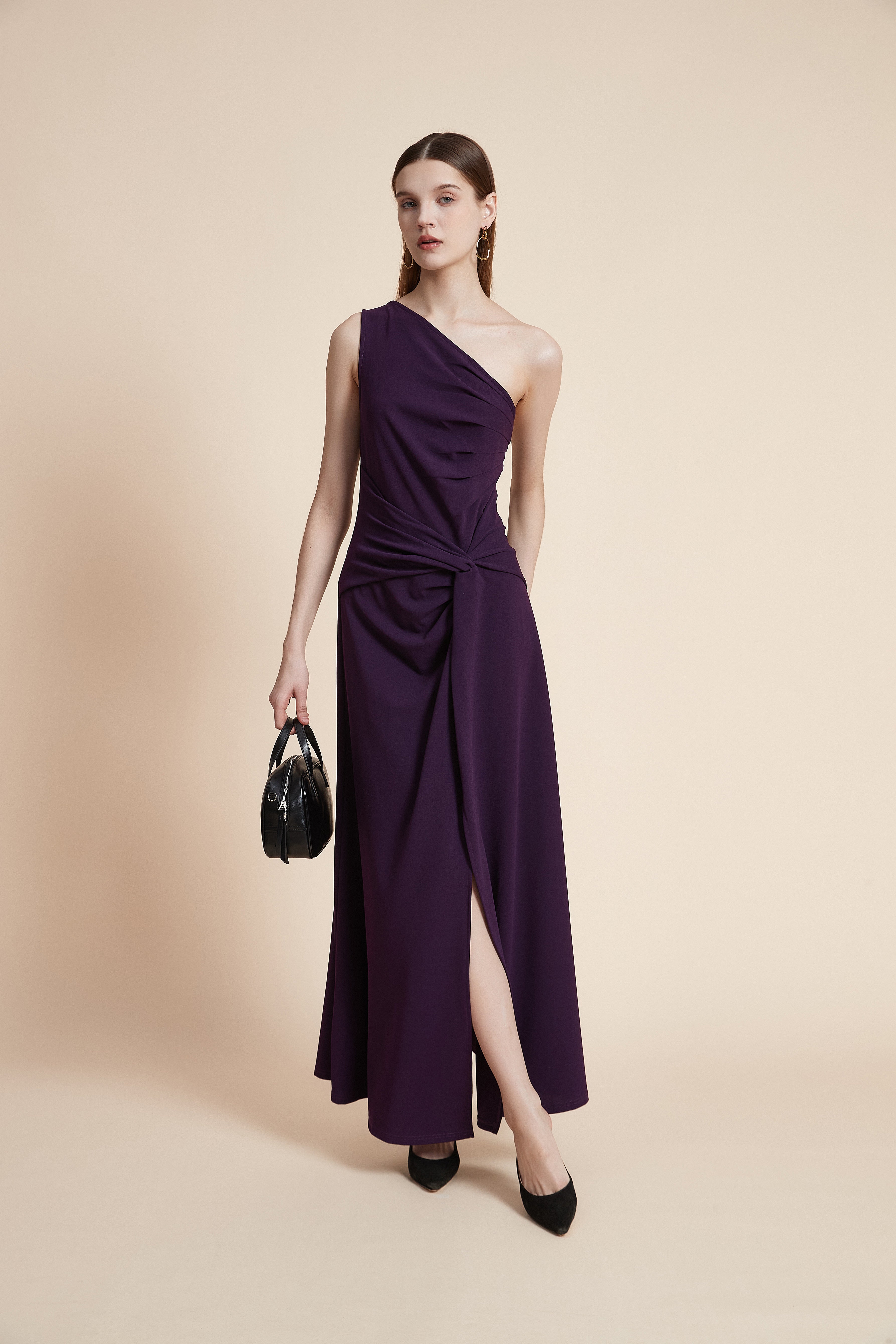 Sleeveless Long Plain Dress with Exposed Shoulders