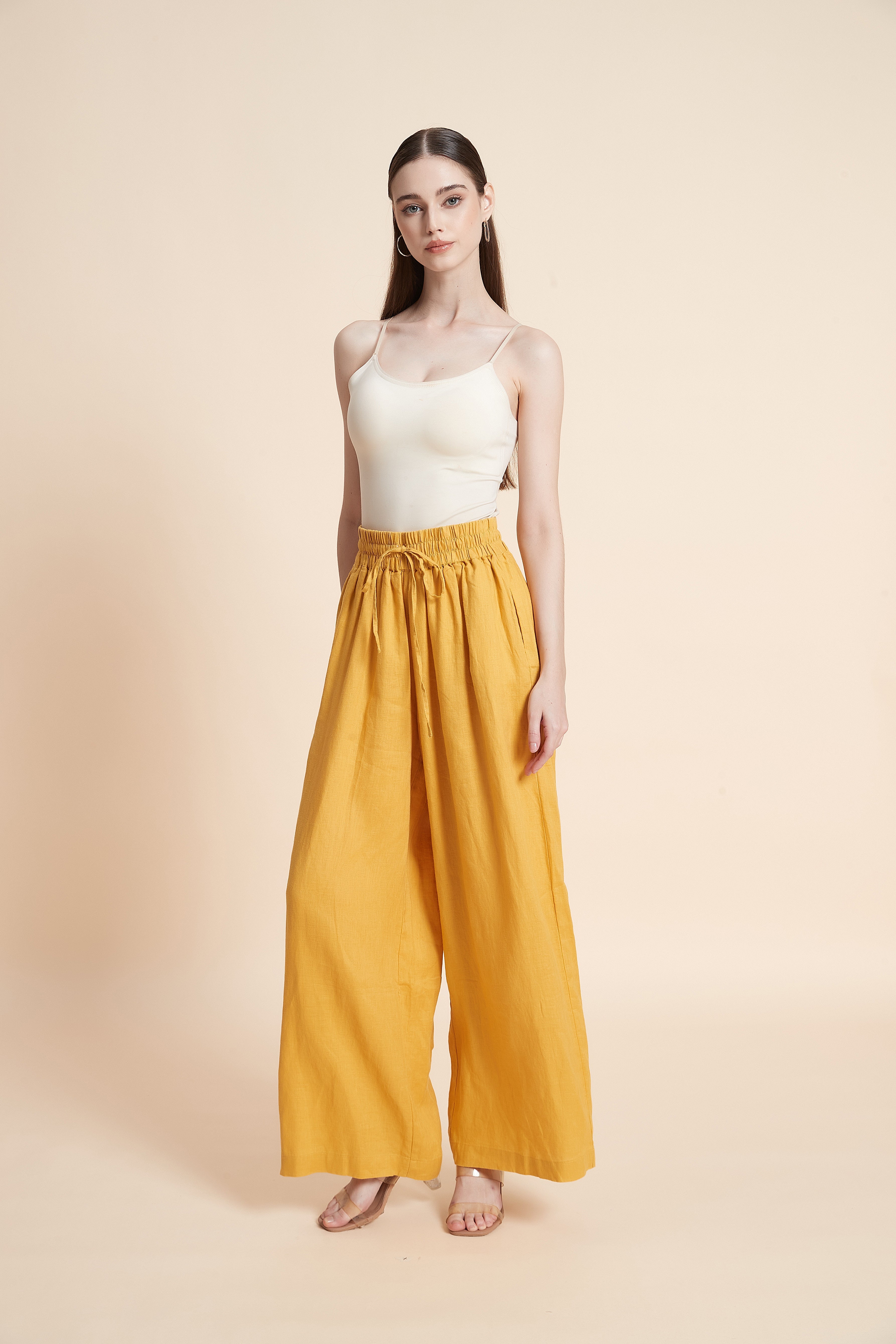 Drawstring waist wide-leg pants