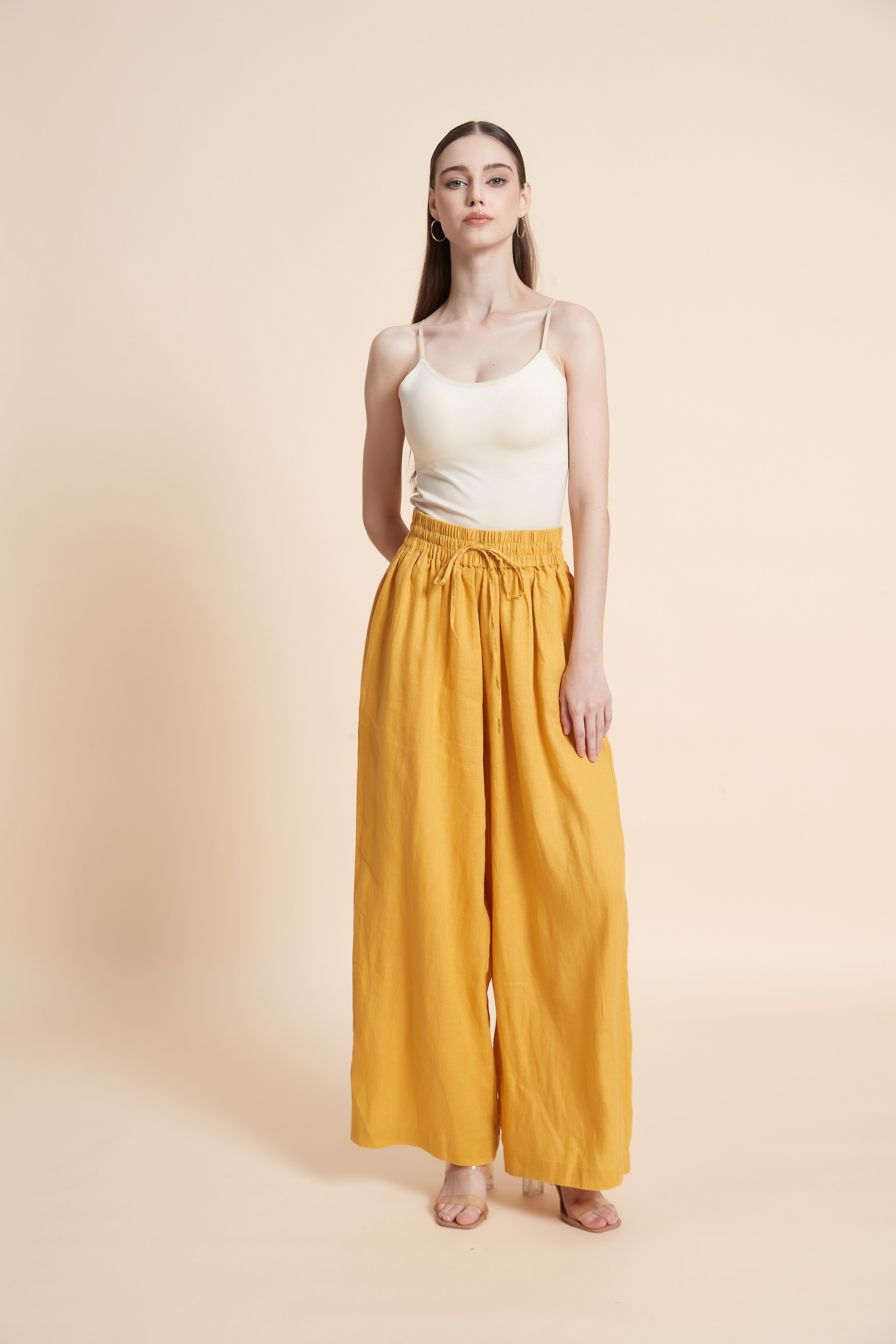 Drawstring waist wide-leg pants