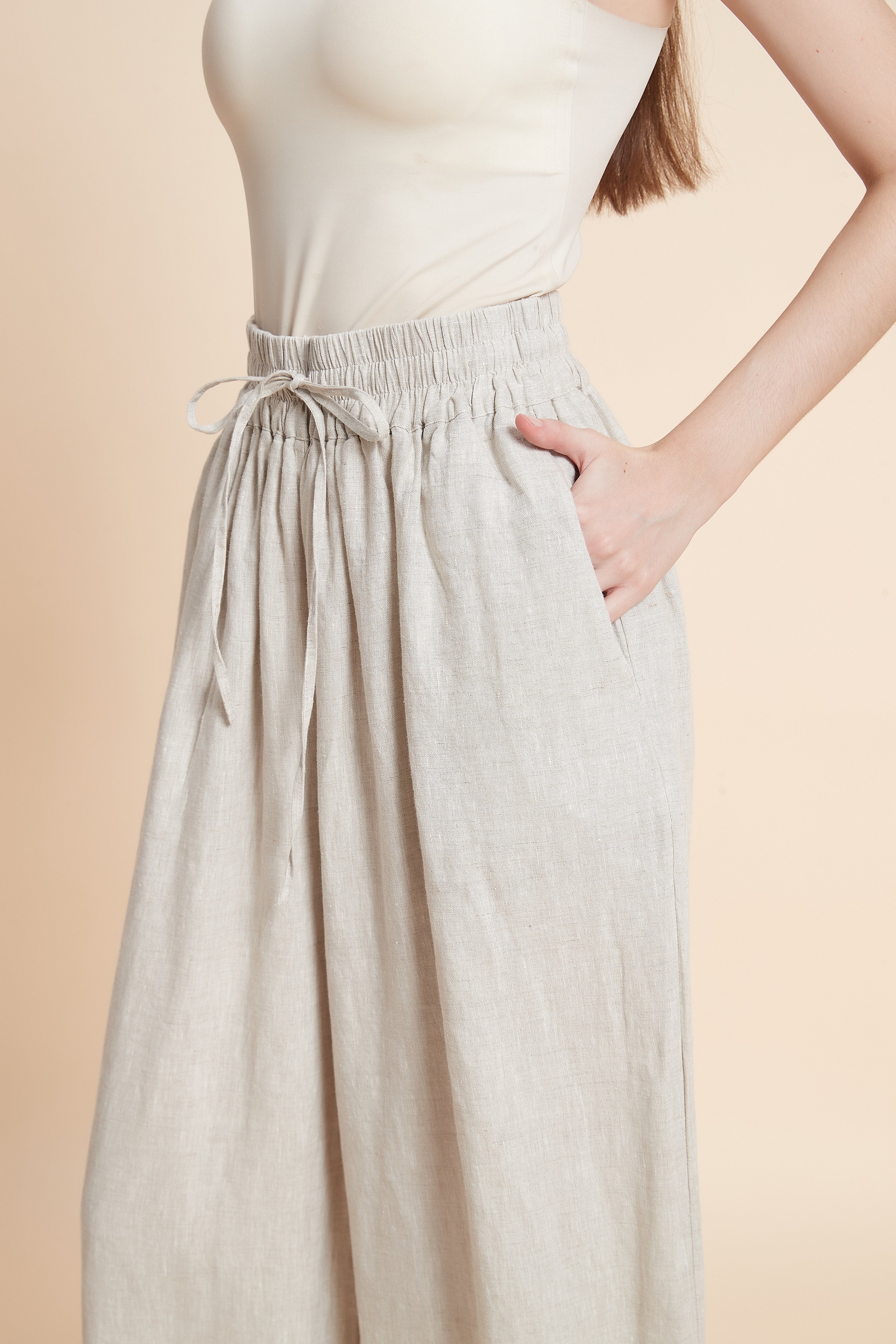 Drawstring waist wide-leg pants