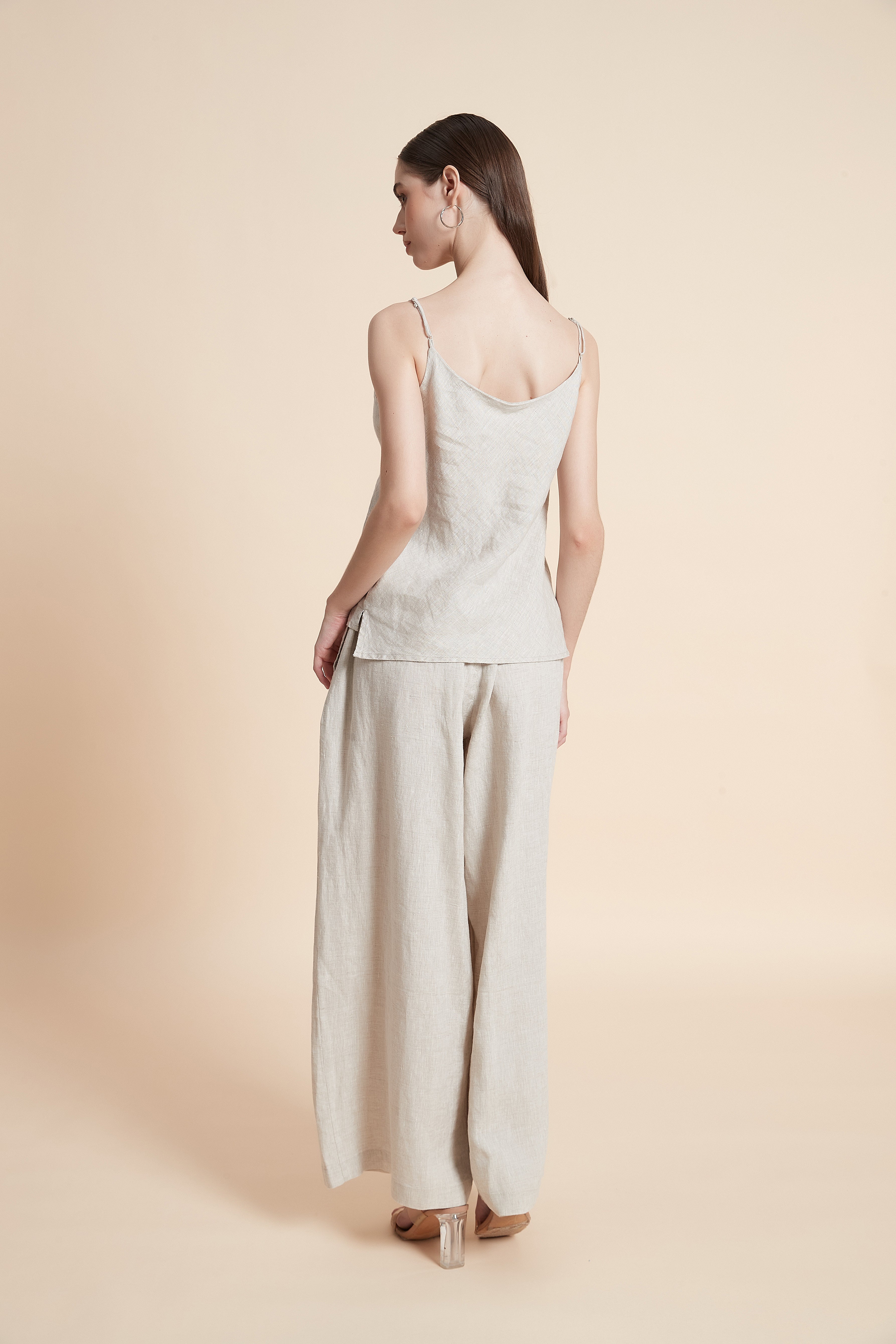 Drawstring waist wide-leg pants