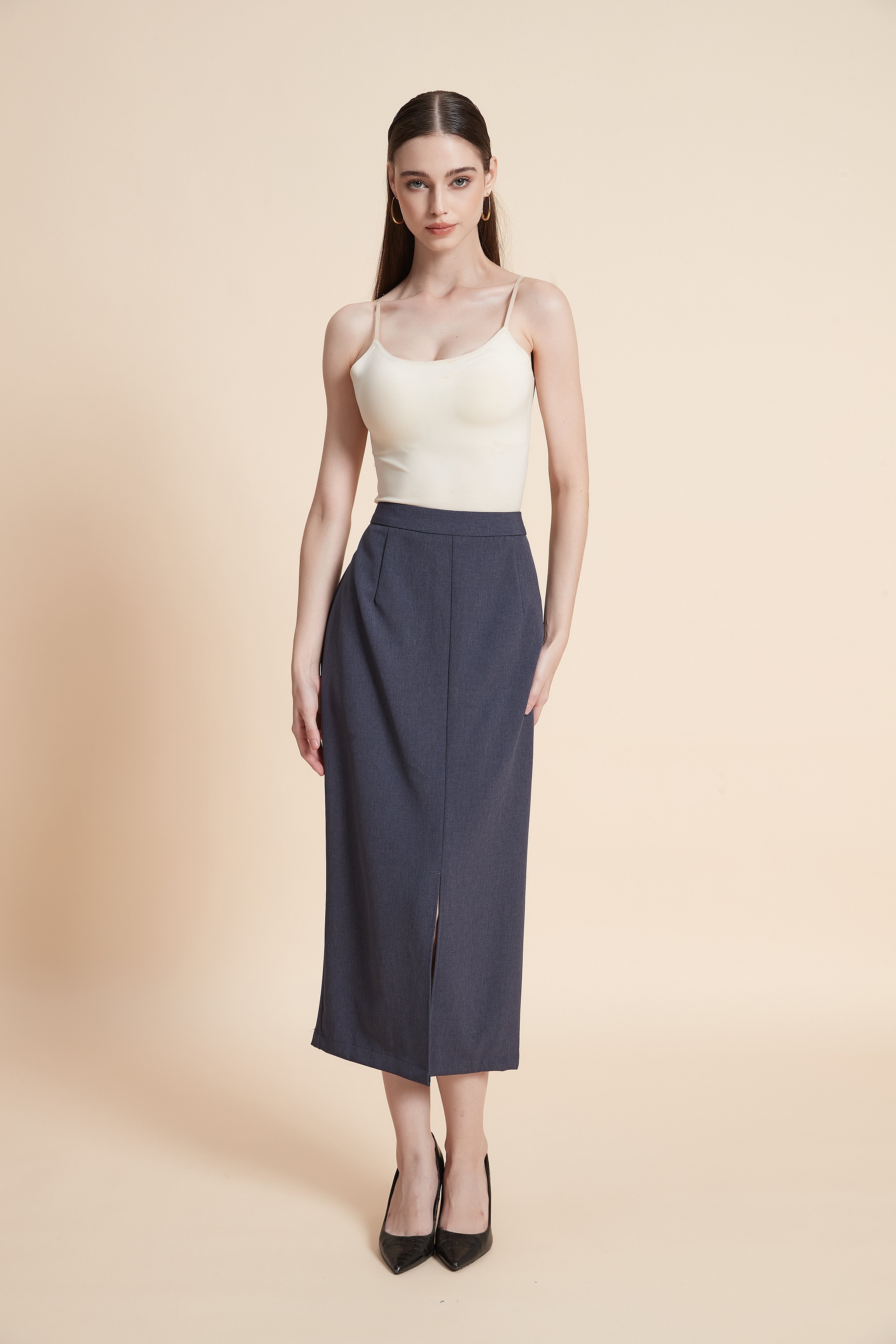 Pencil midi skirt with a front slit