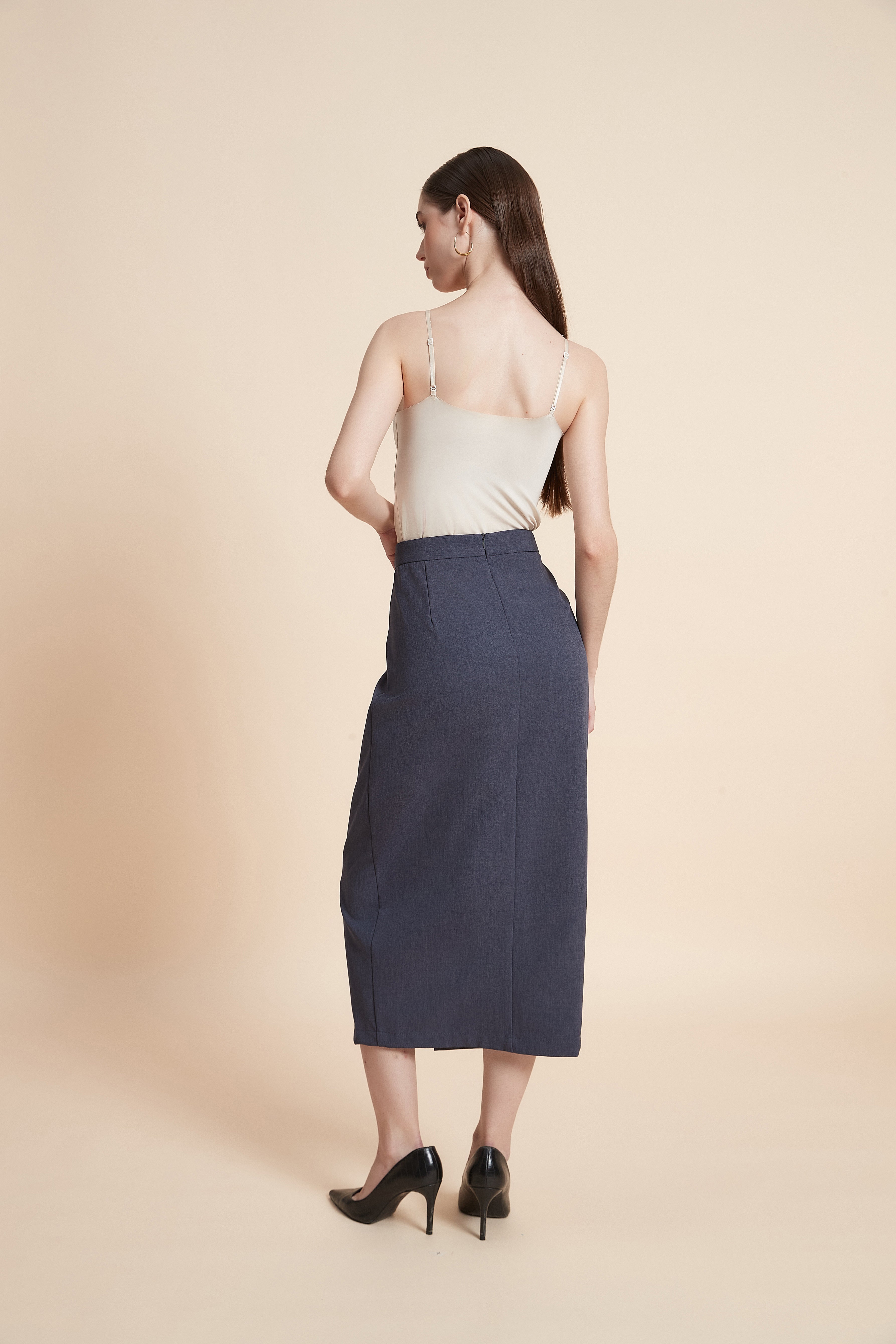 Pencil midi skirt with a front slit