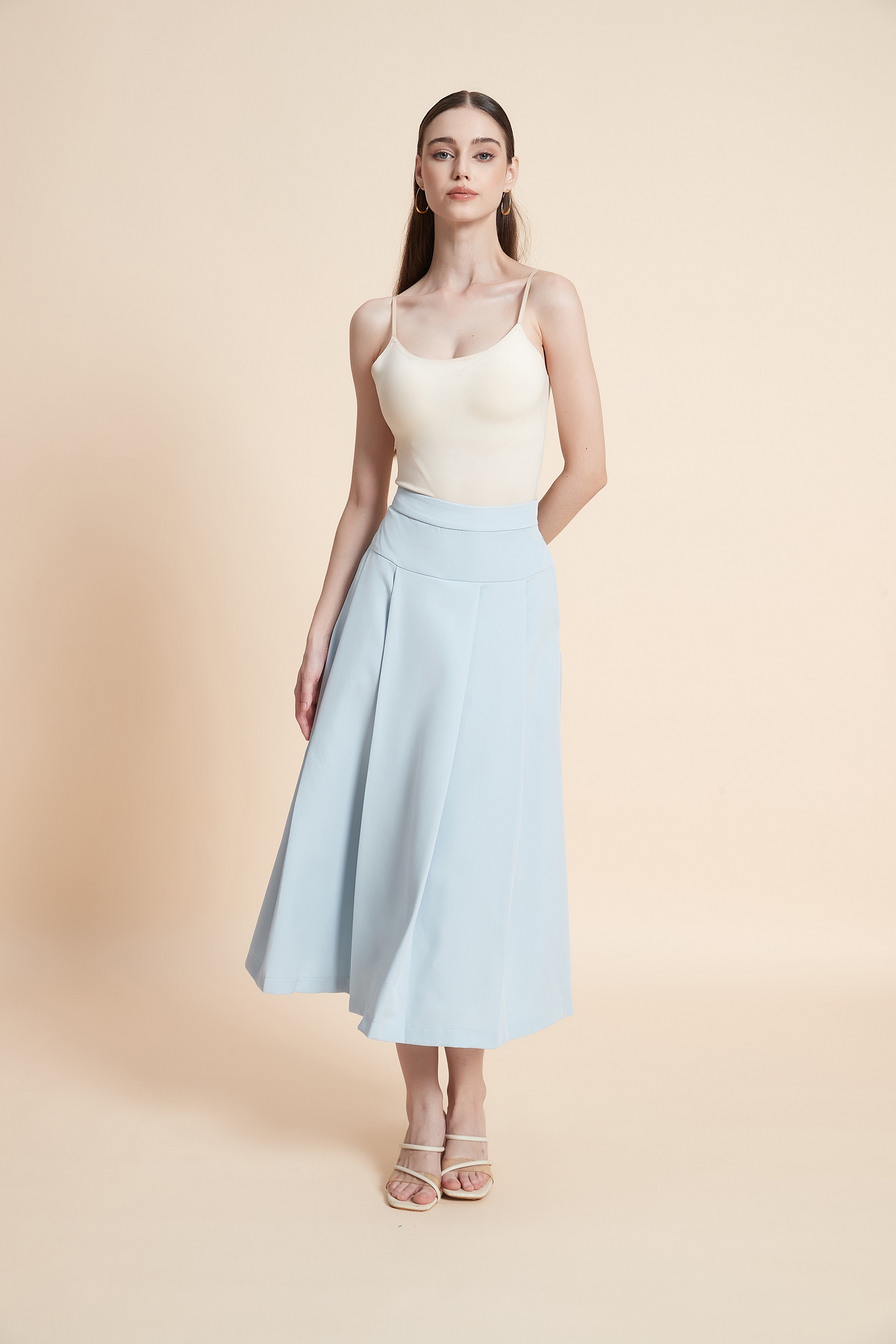 High-waist flared midi skirt