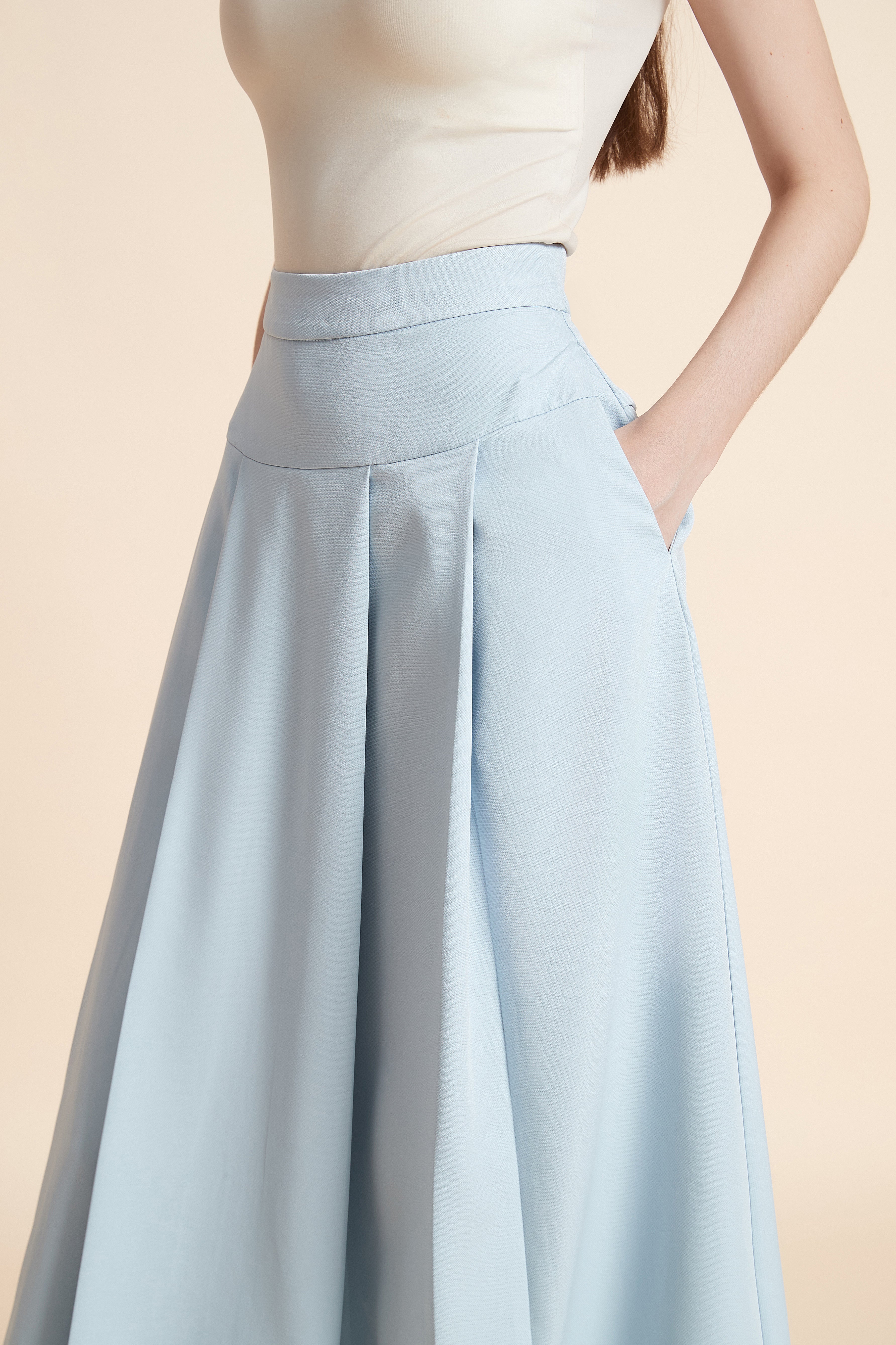 High-waist flared midi skirt