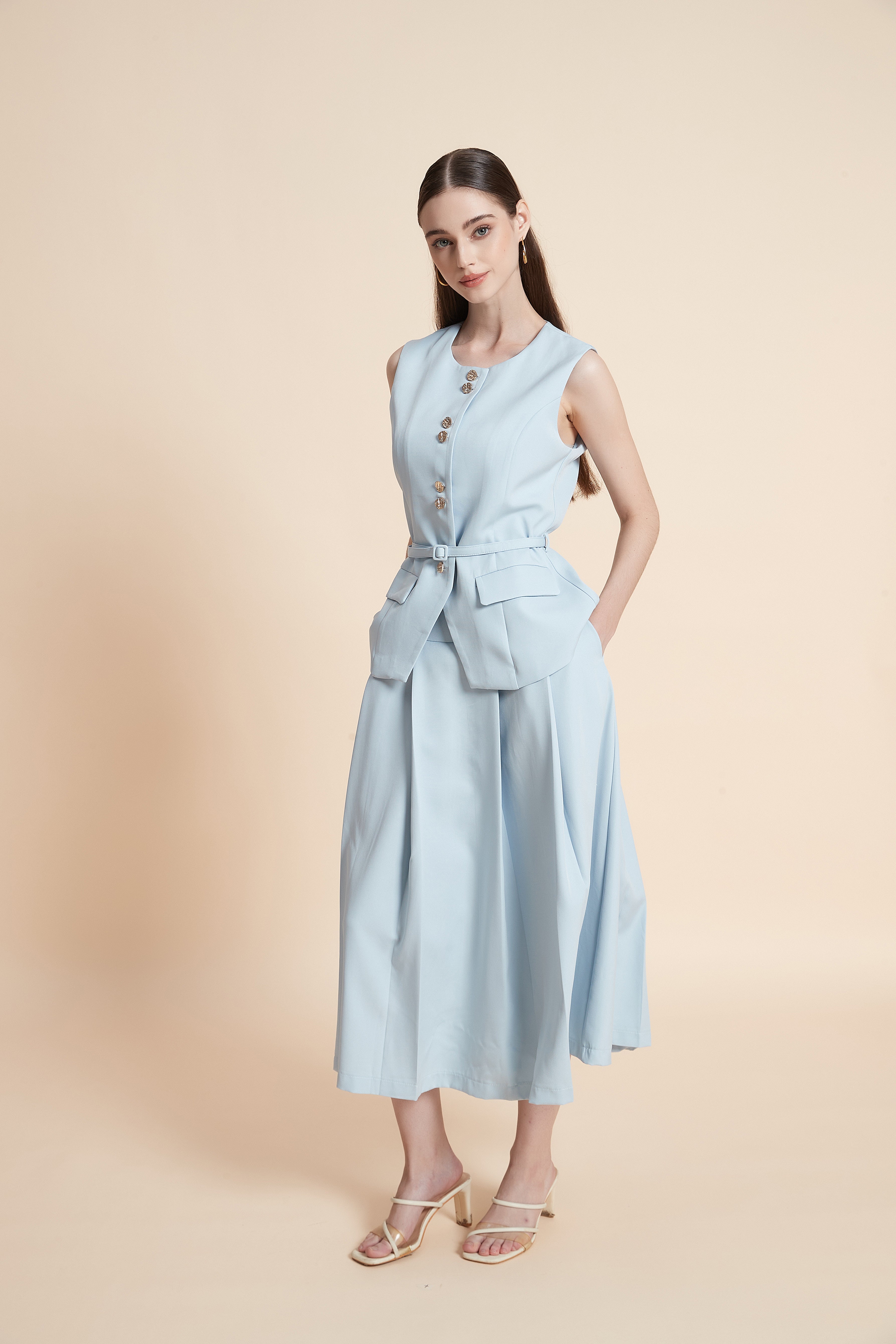 High-waist flared midi skirt