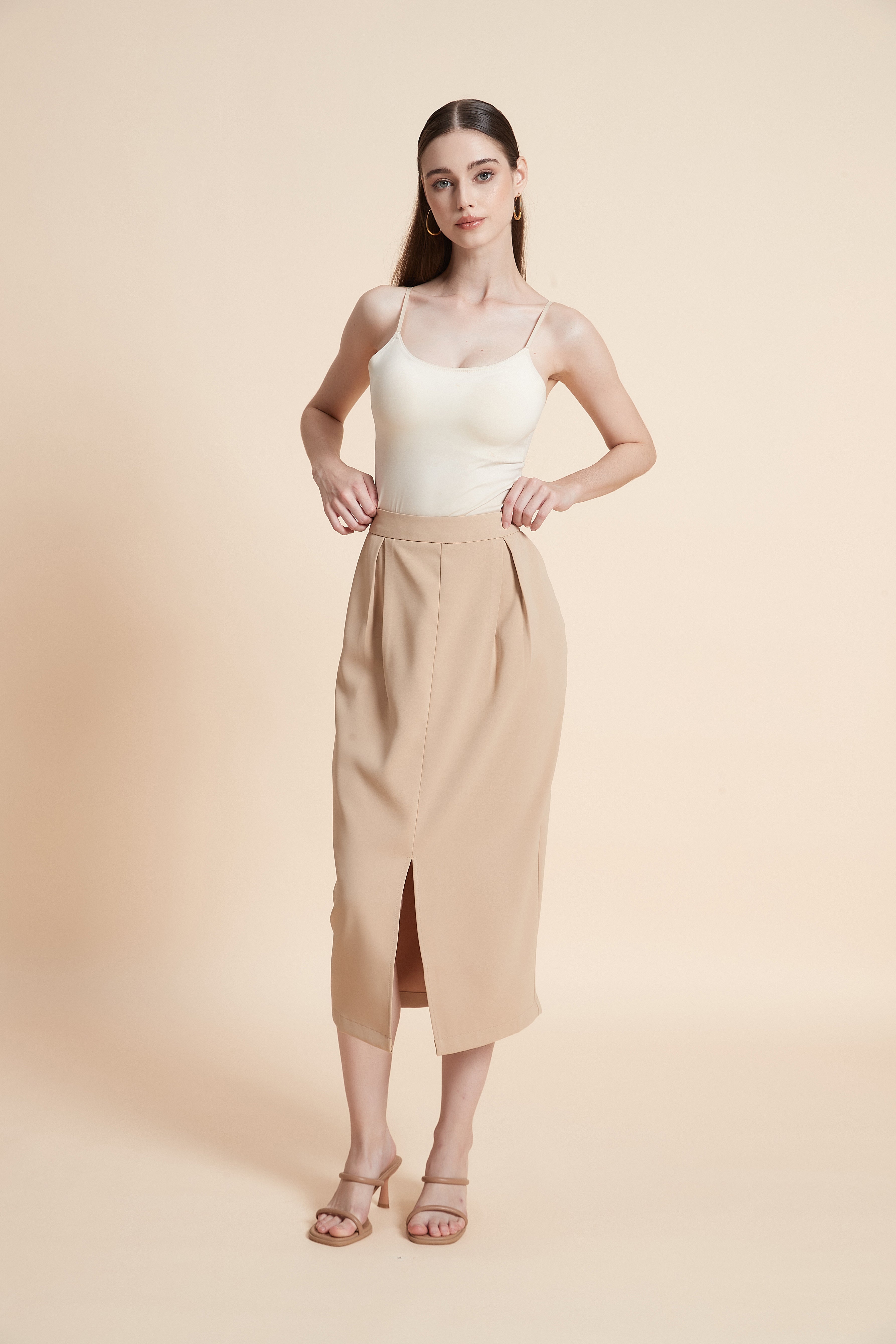 Pencil midi skirt with a front slit