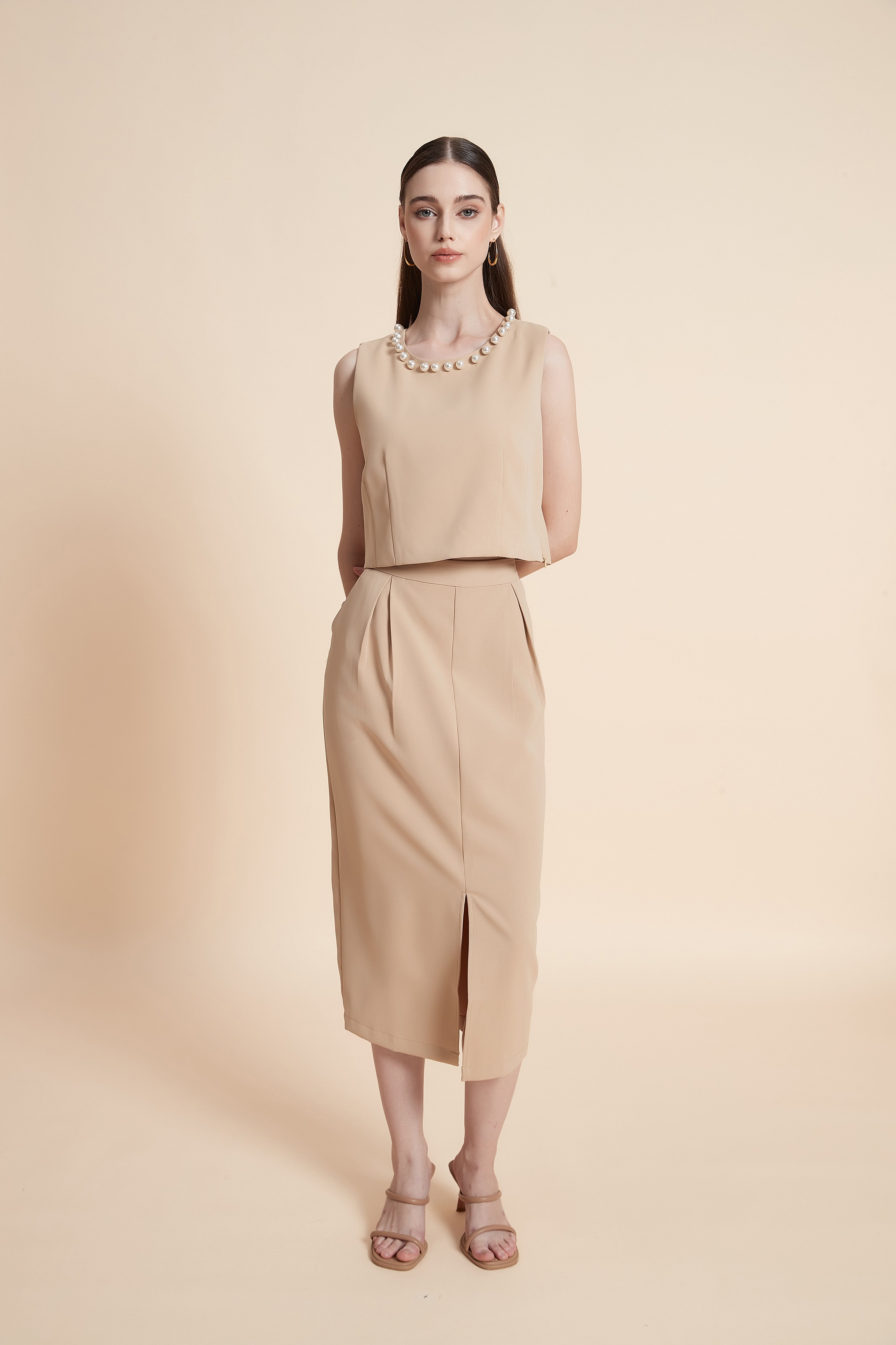Pencil midi skirt with a front slit