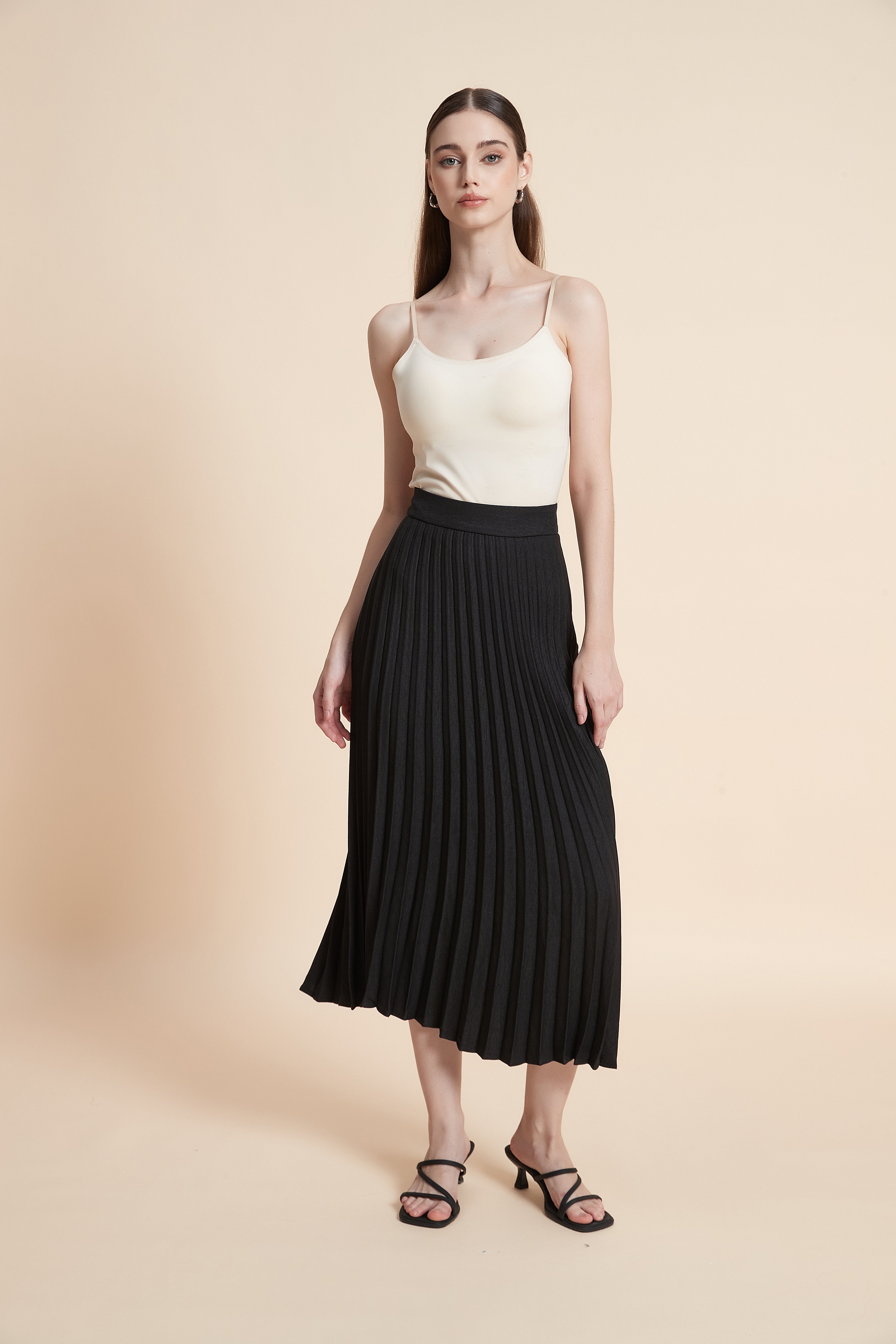 Knife-pleated midi skirt