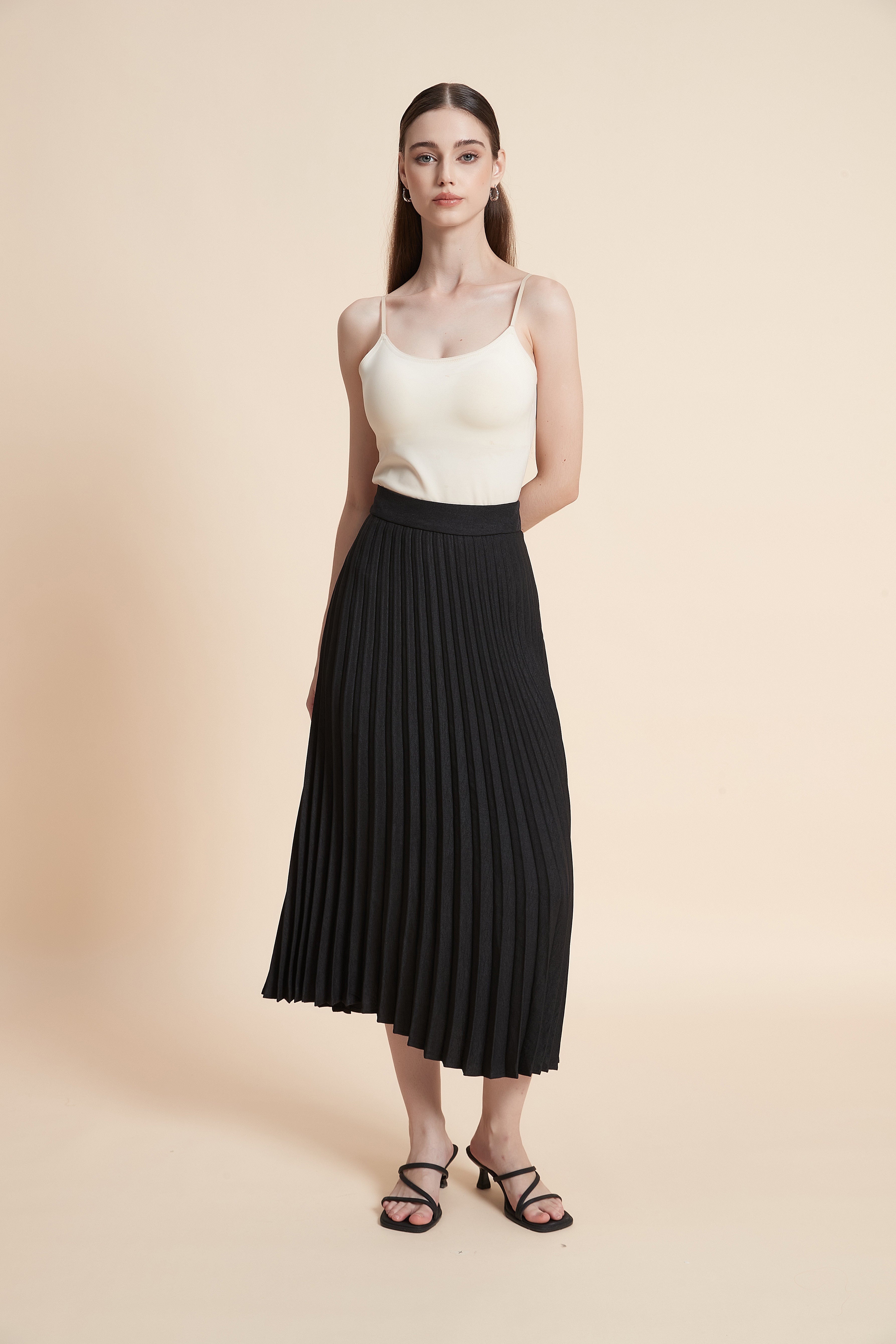 Knife-pleated midi skirt