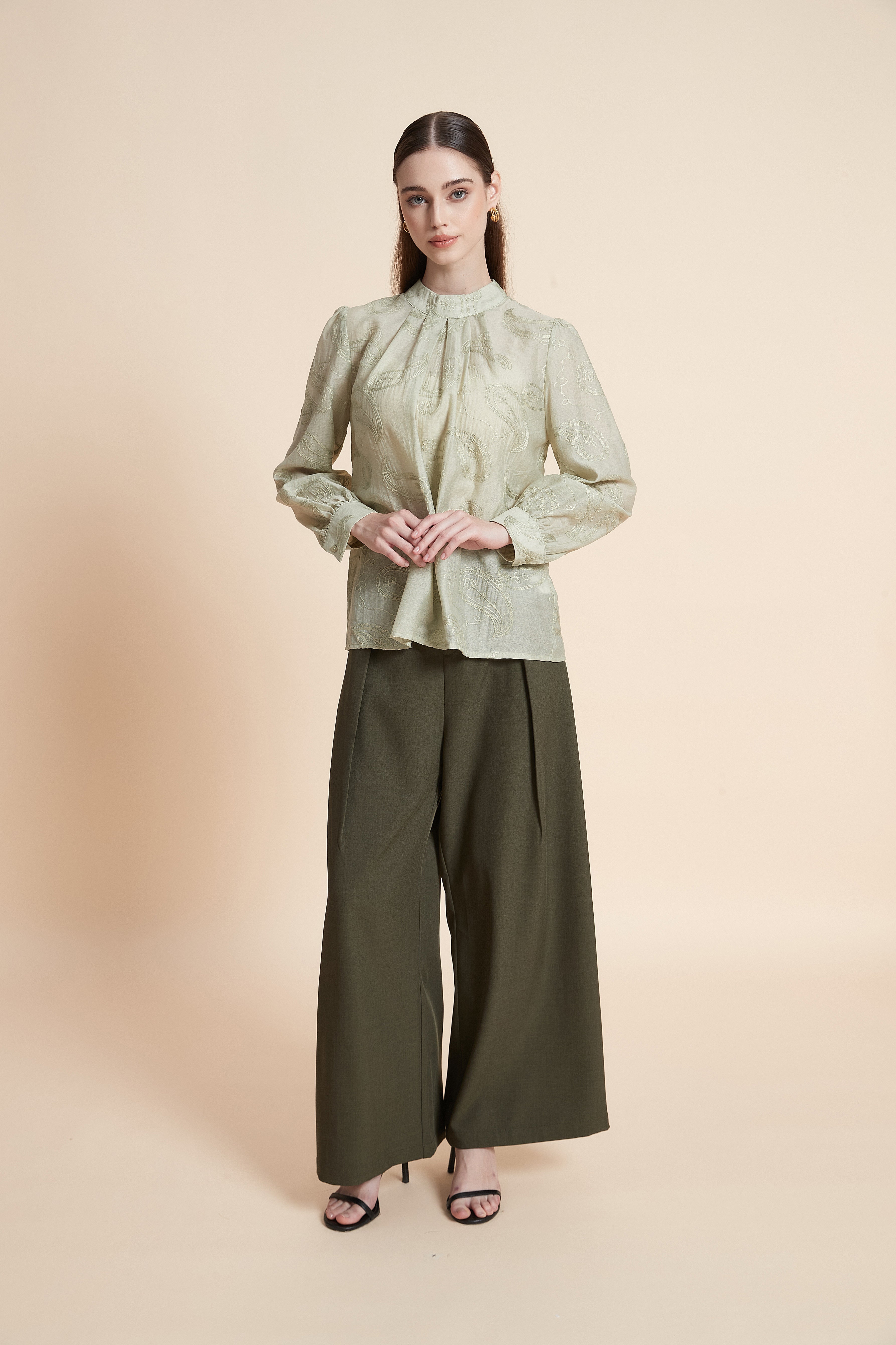 High-neck satin blouse