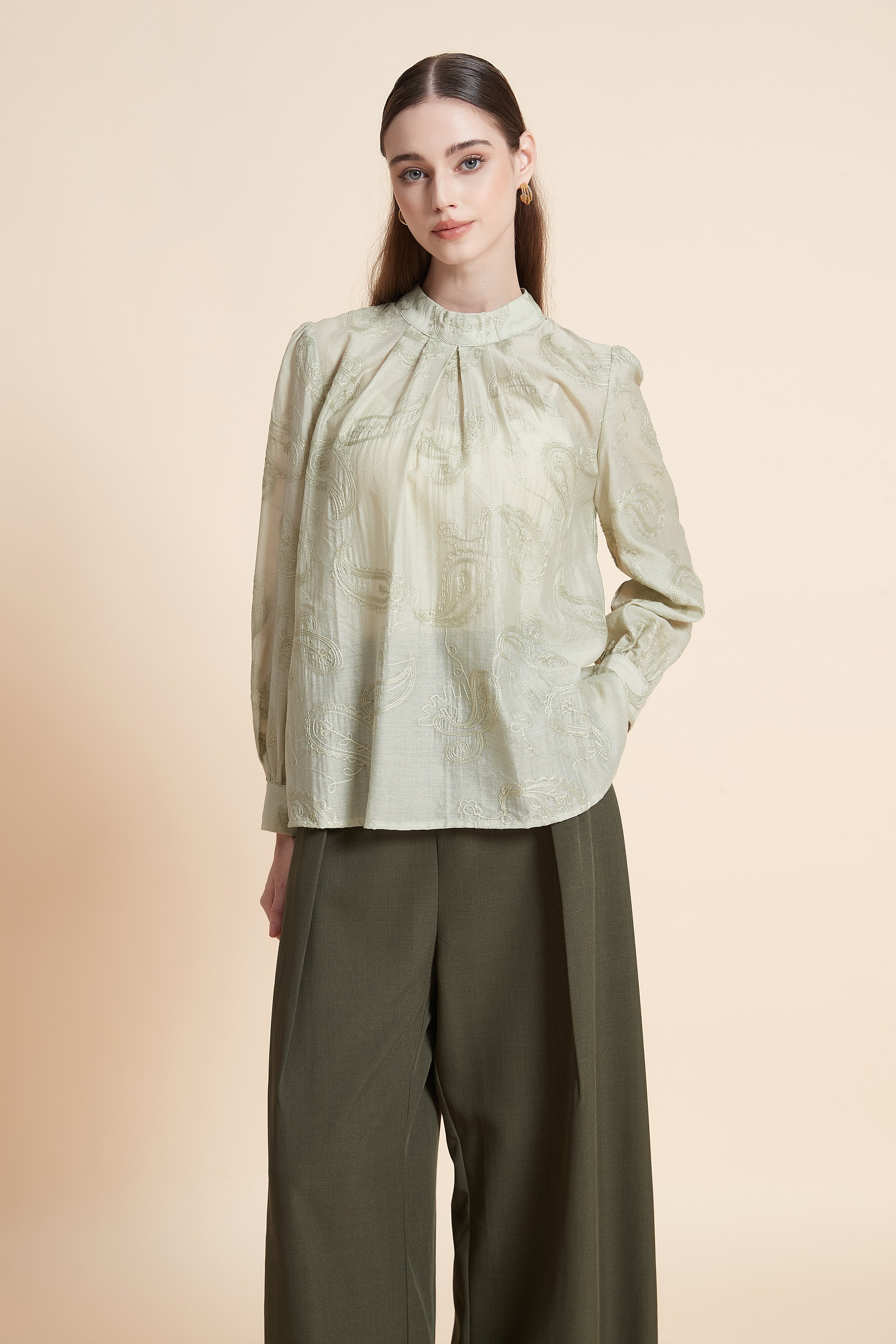 High-neck satin blouse