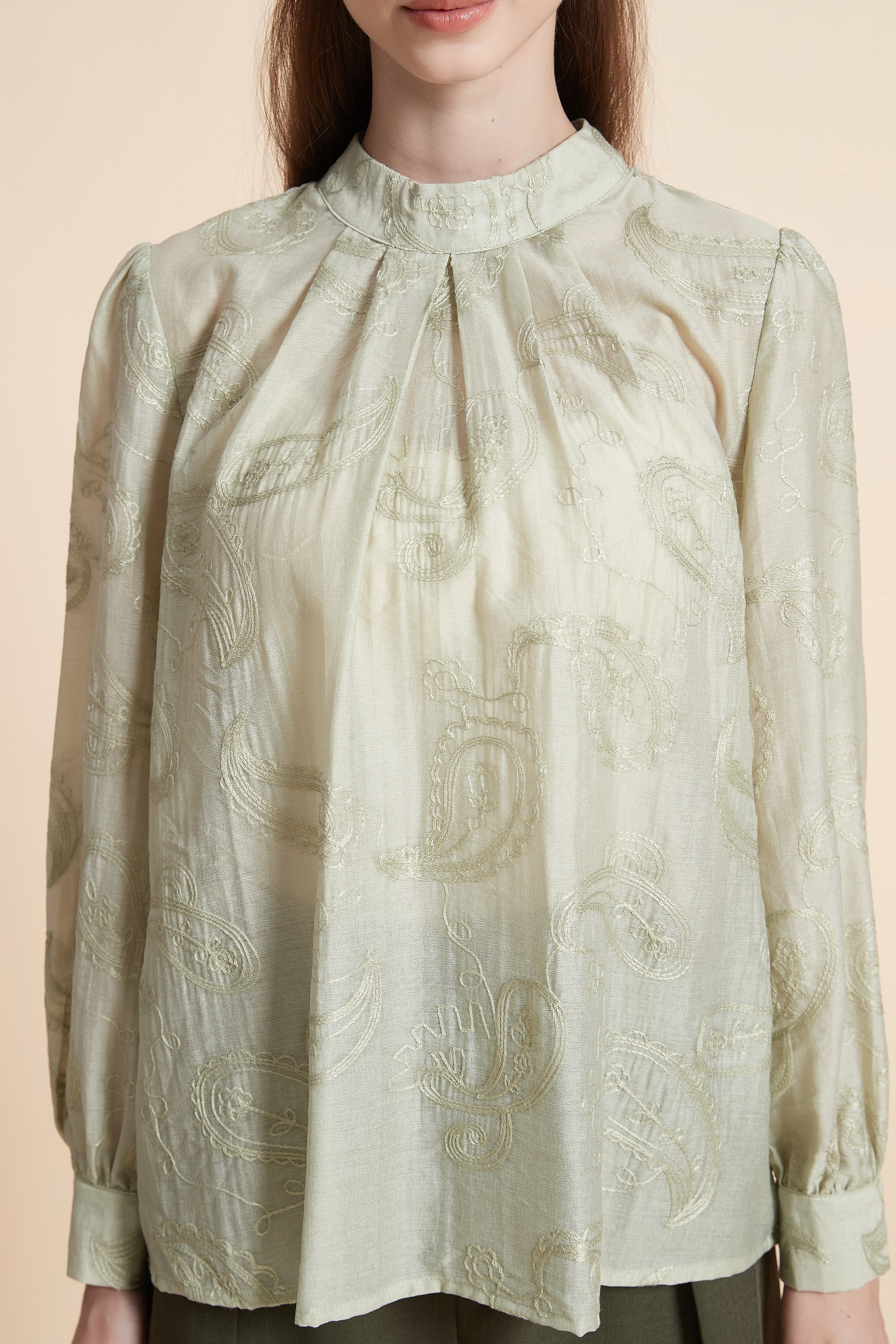 High-neck satin blouse