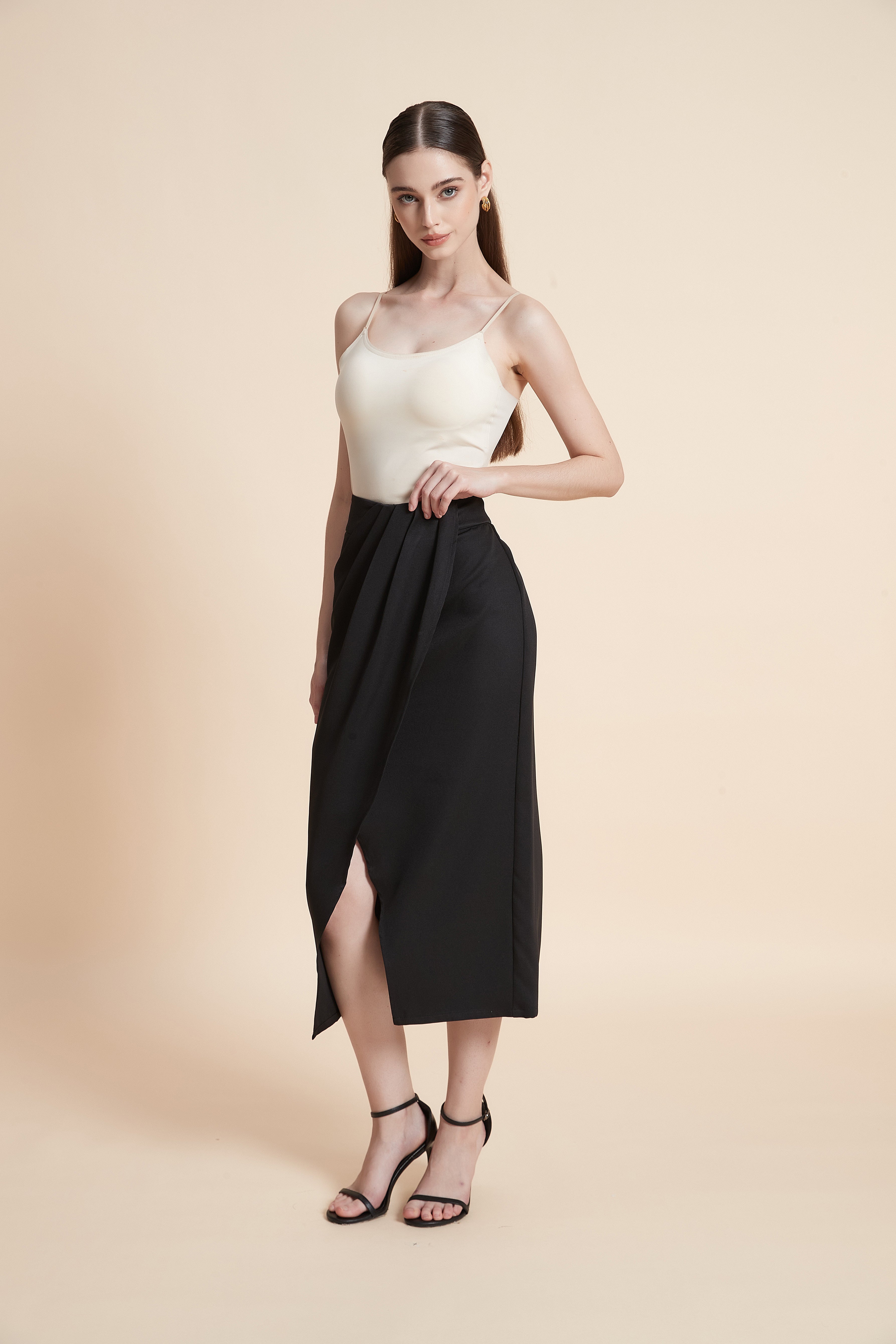 Pencil midi skirt with front draping