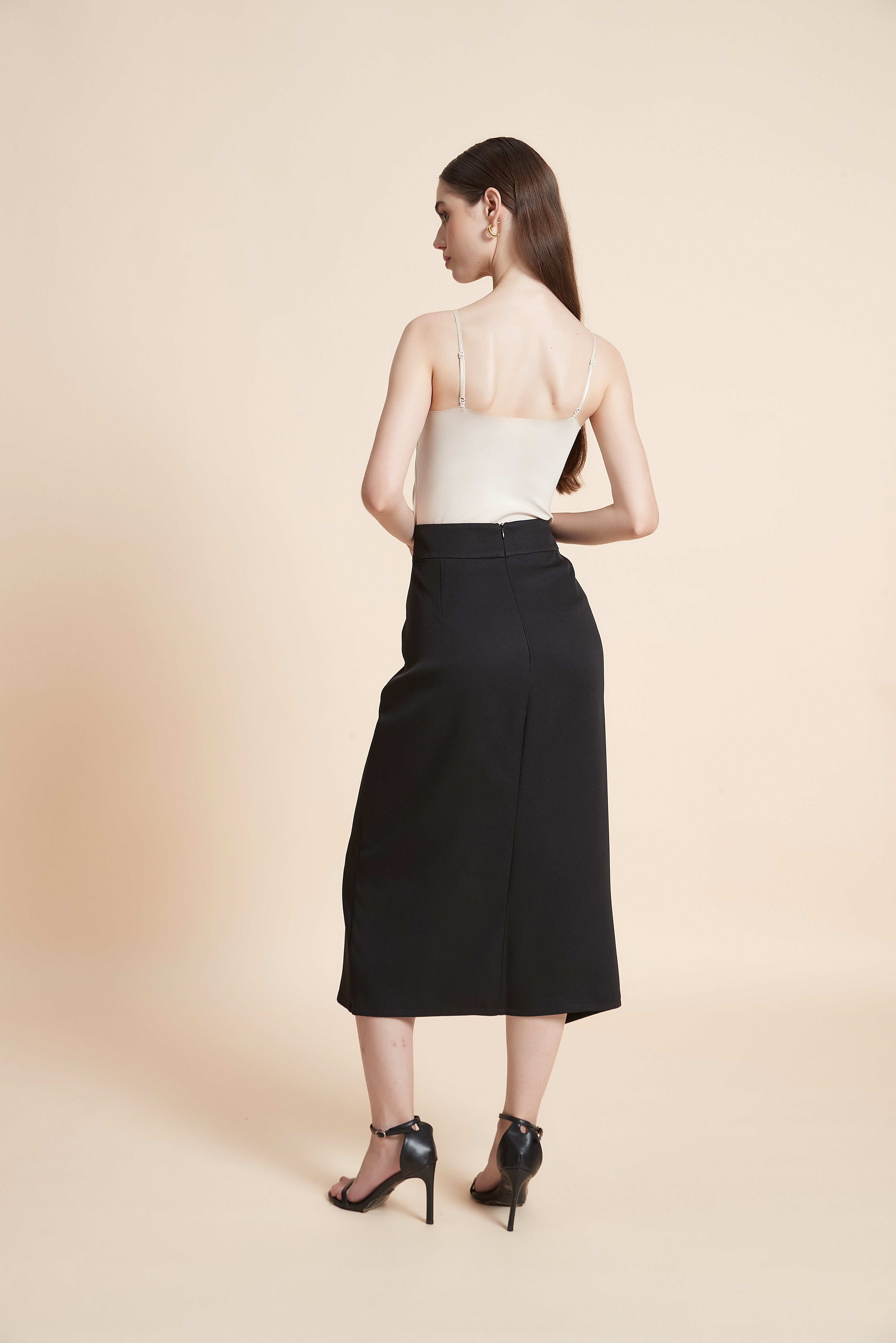 Pencil midi skirt with front draping