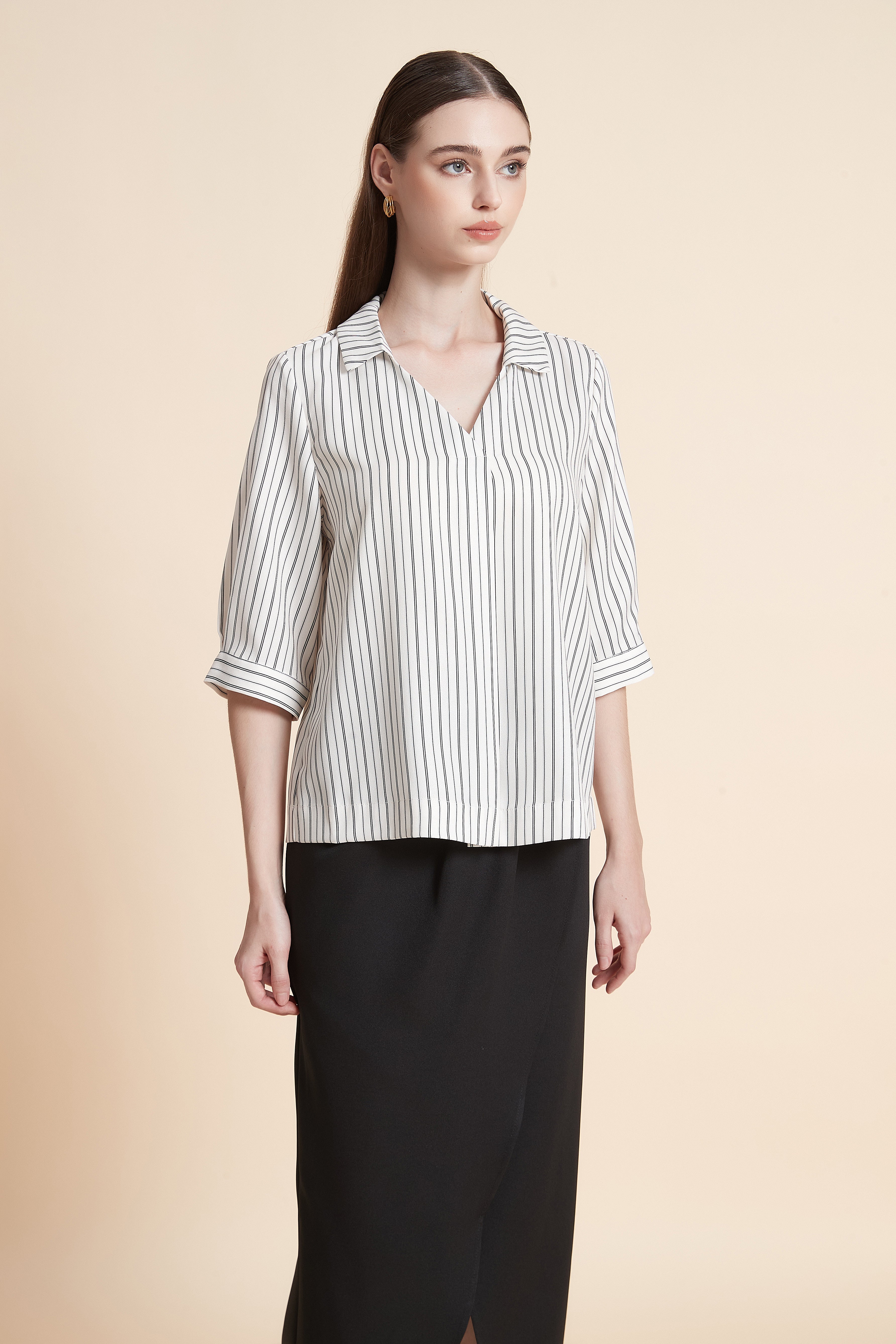 3/4 sleeve striped blouse