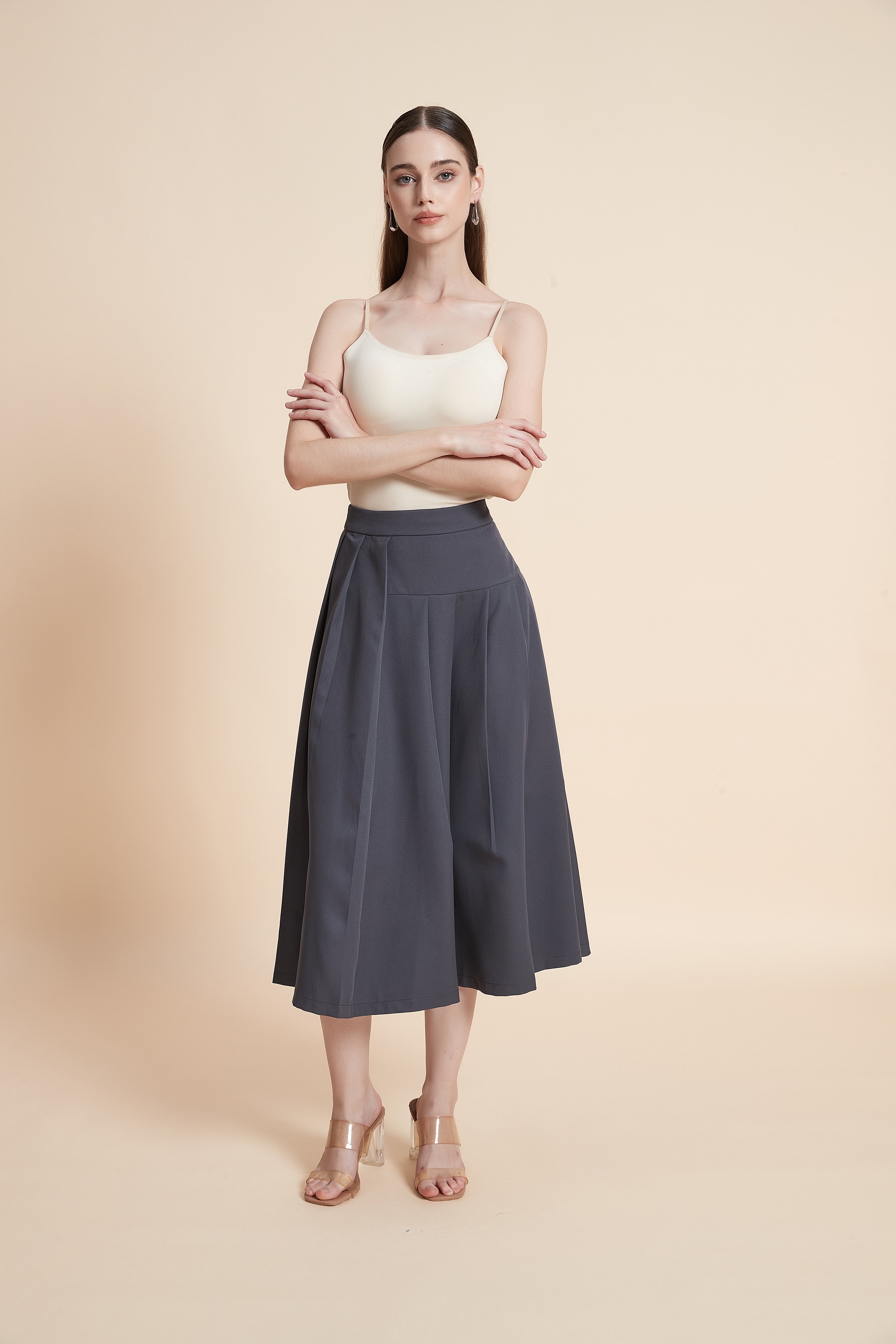 Pleated A-line midi skirt