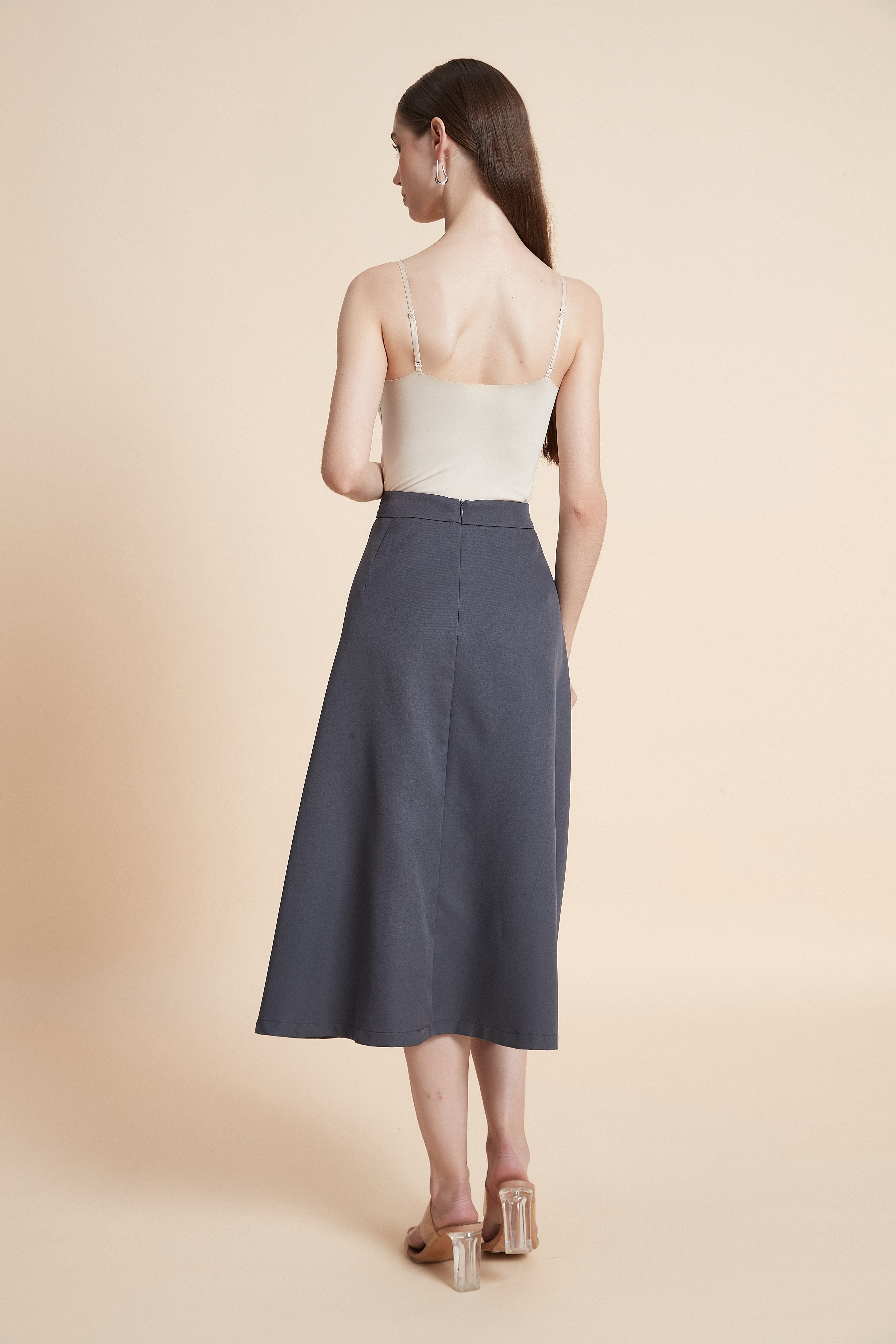 Pleated A-line midi skirt