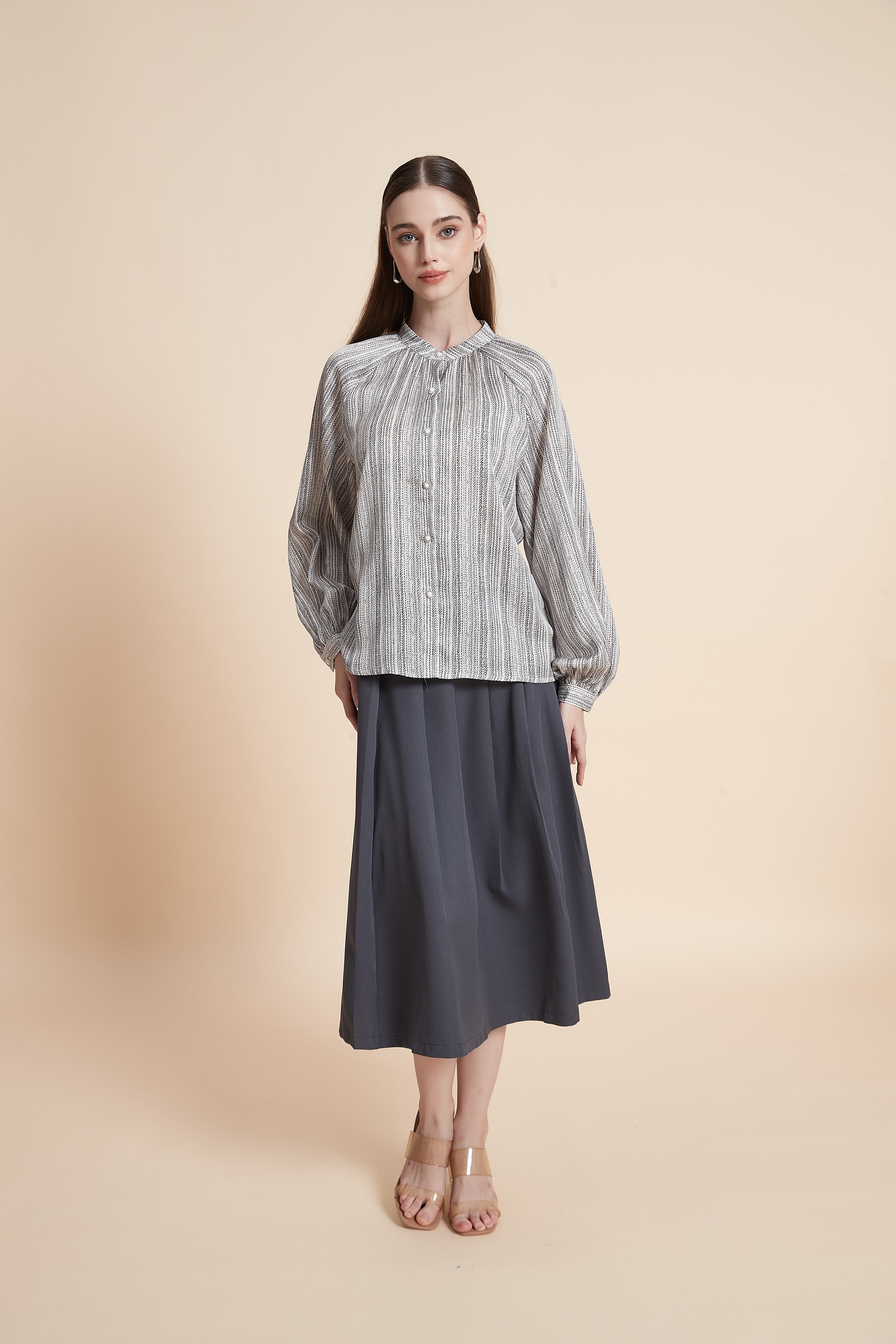 Pleated A-line midi skirt