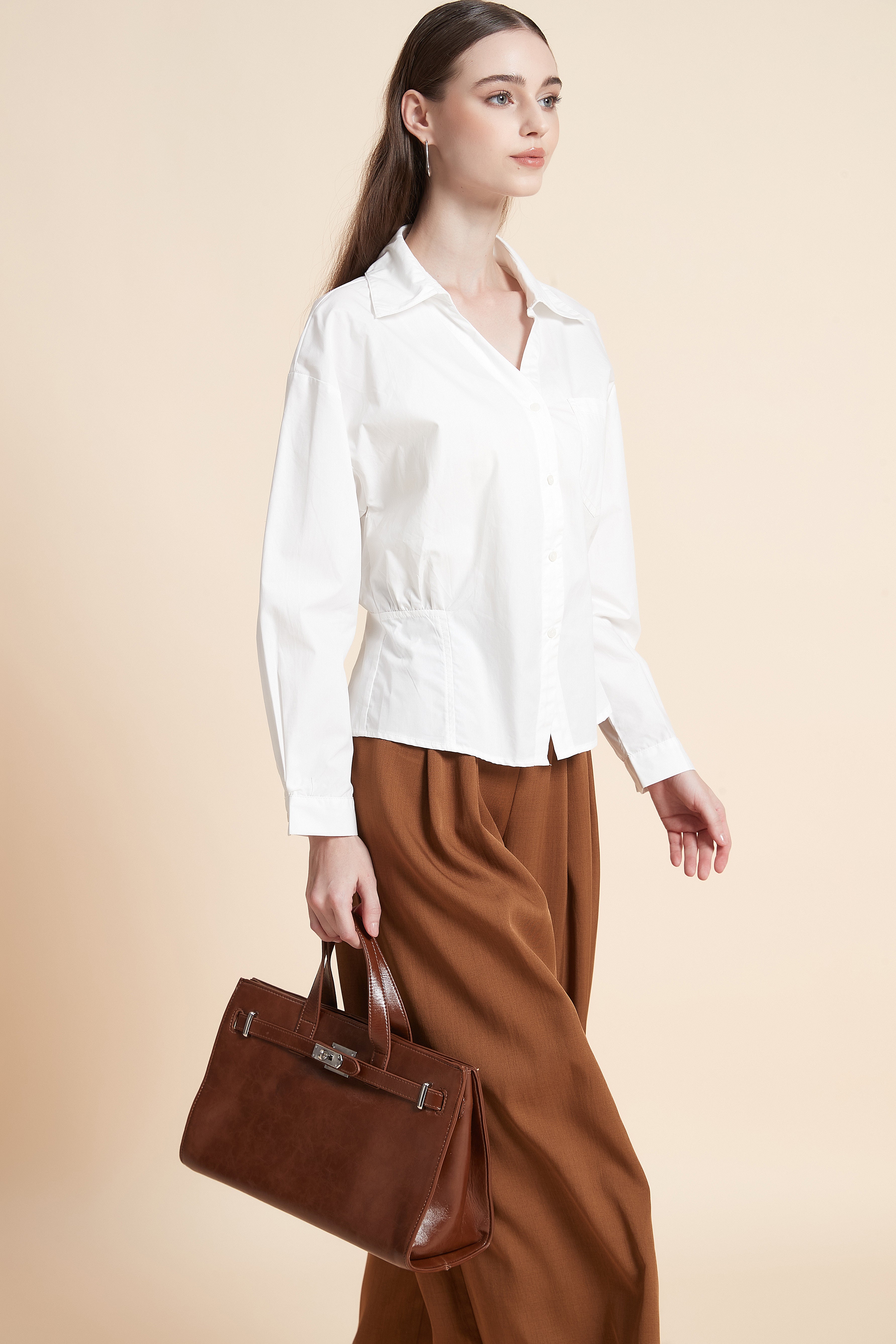 Button-up shirt with peplum hem