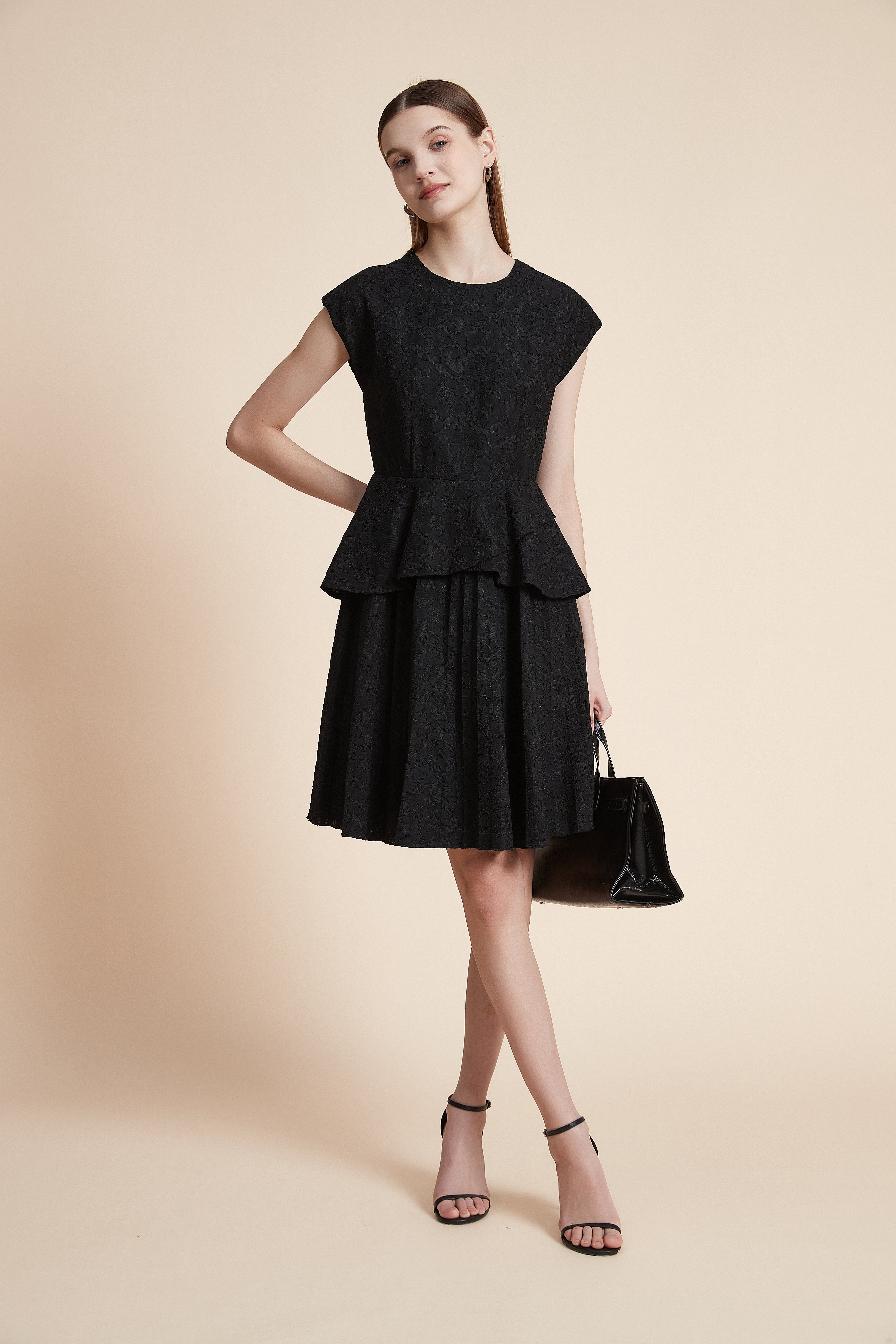 Knee-Length Printed Dress with Short Sleeves