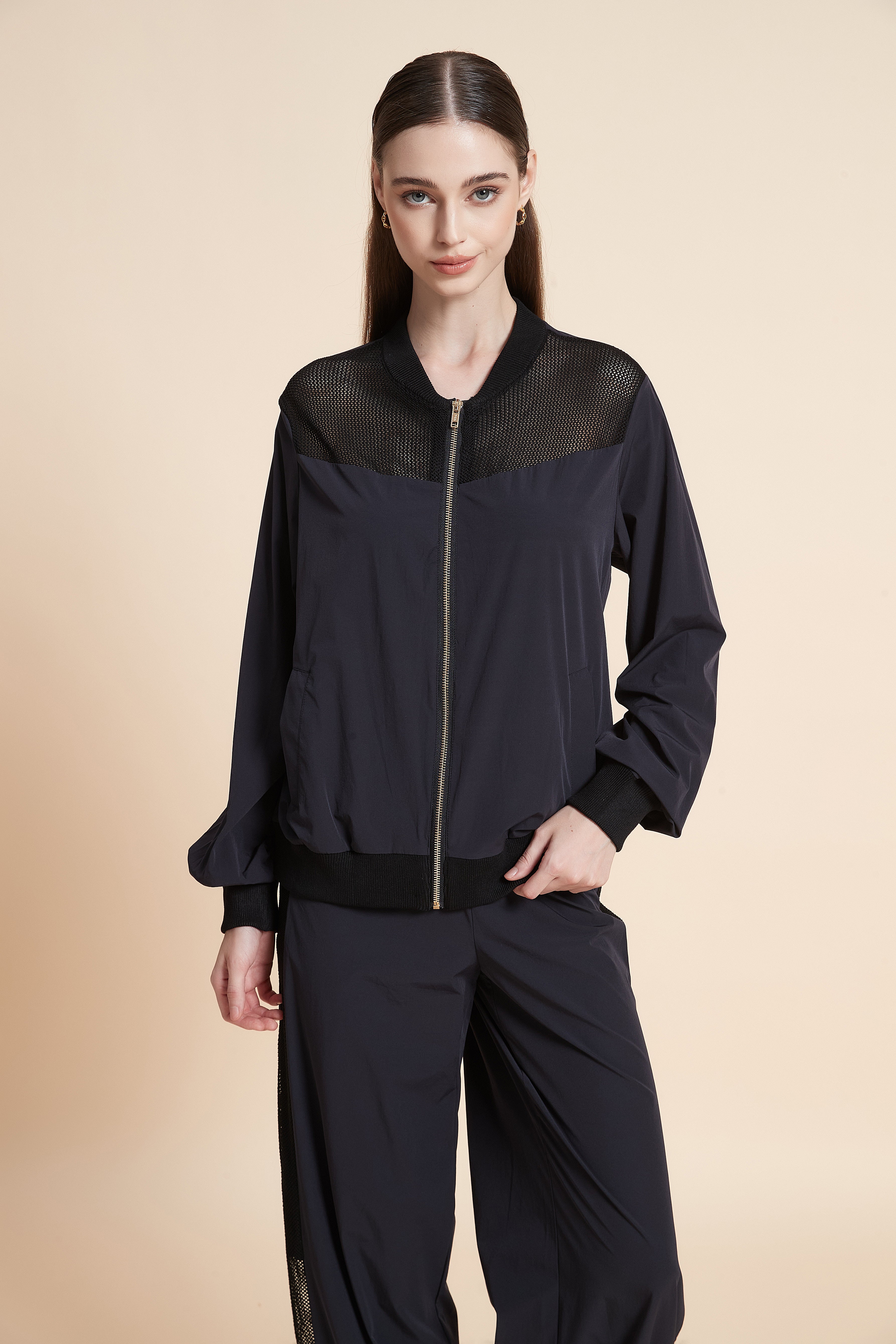 Front-zip hooded sweatshirt