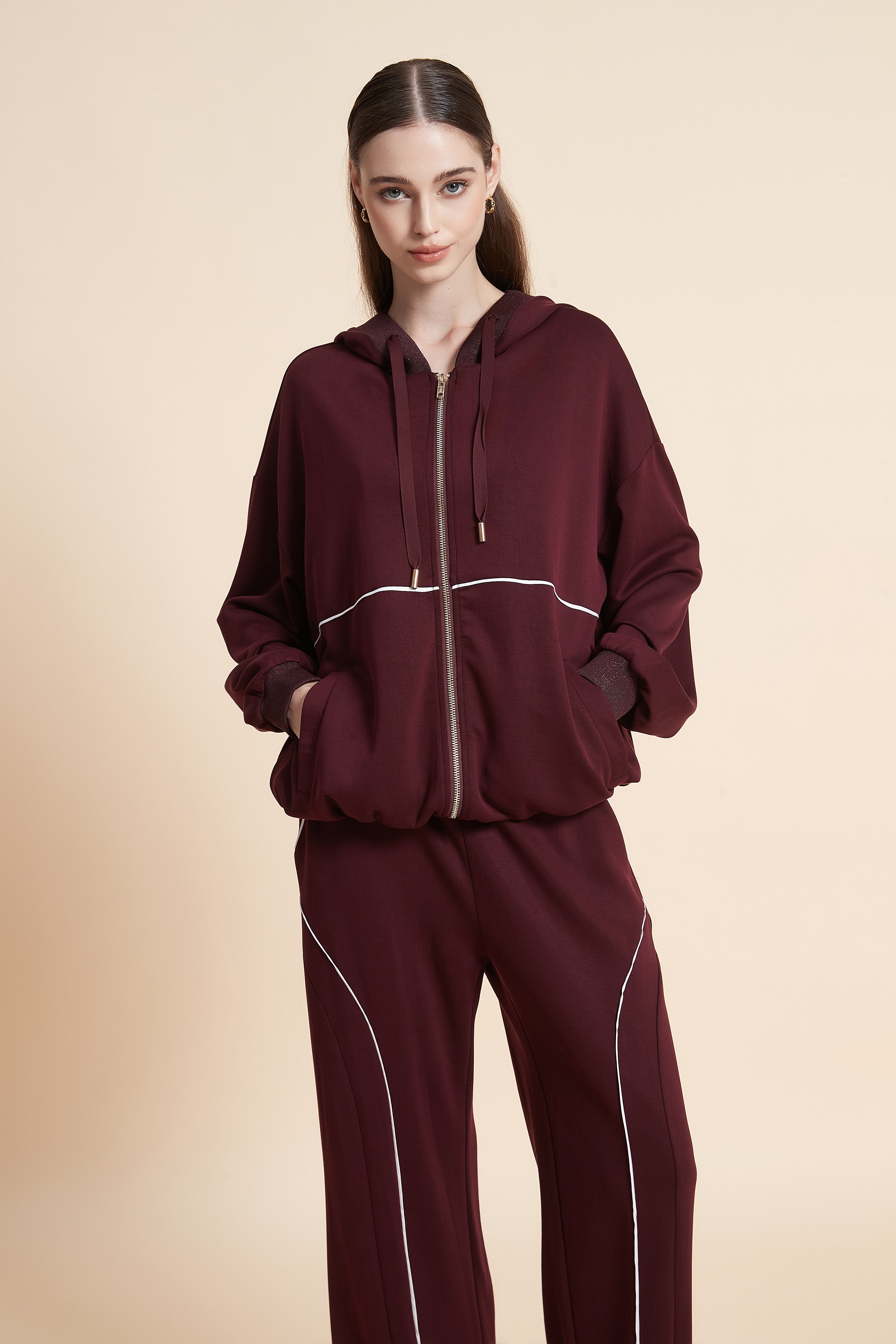 Front-zip hooded sweatshirt