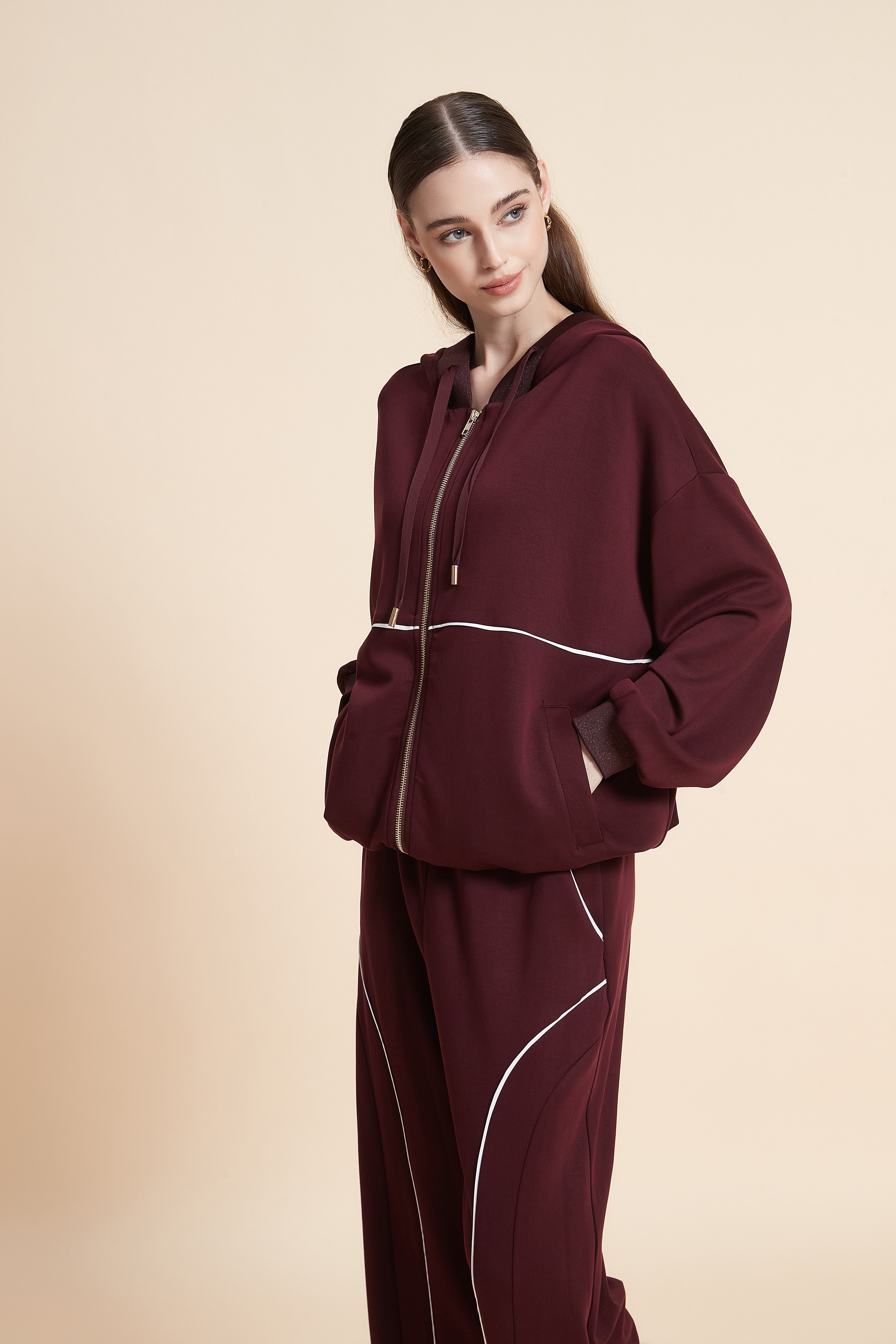 Front-zip hooded sweatshirt