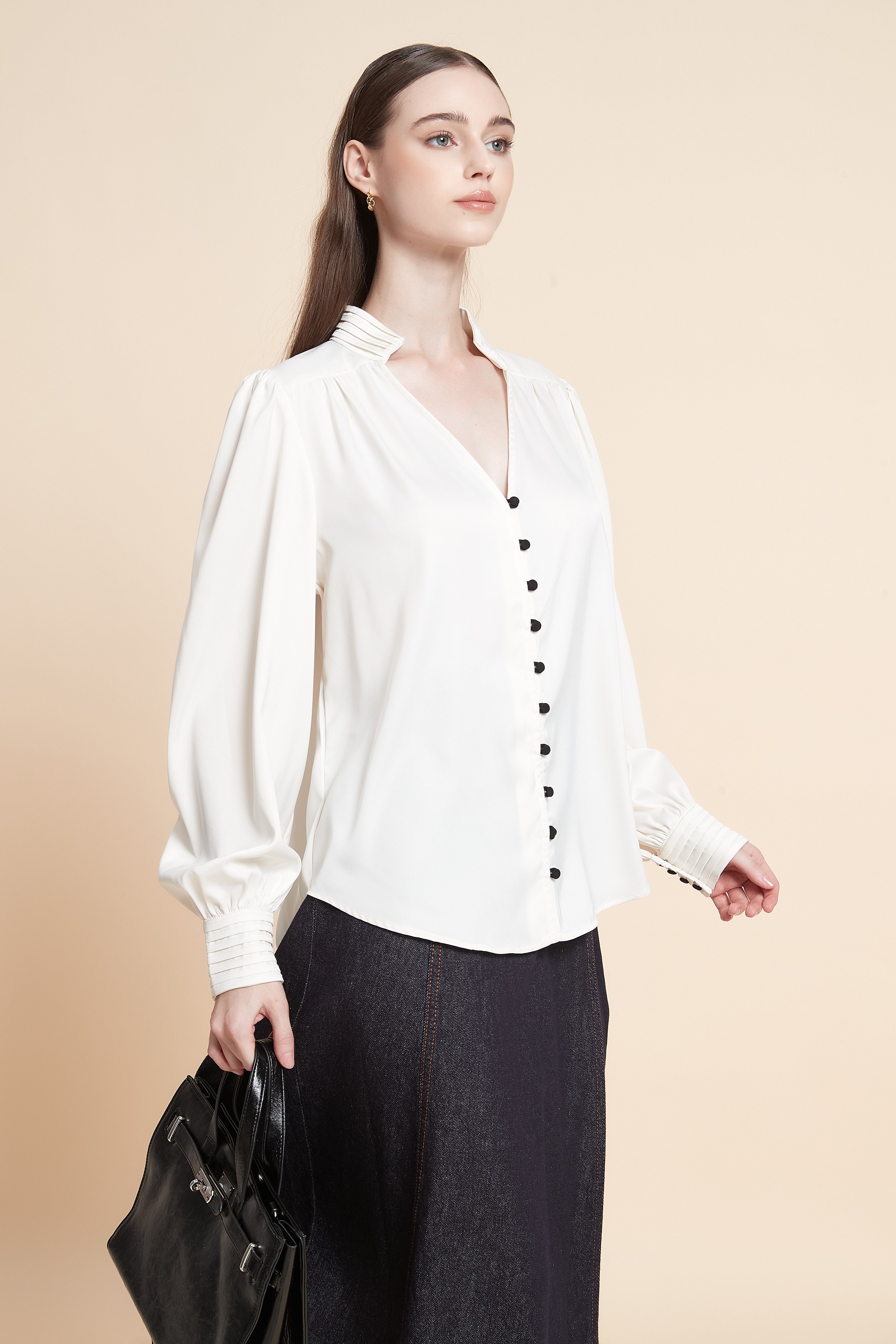 Long sleeve button-front blouse