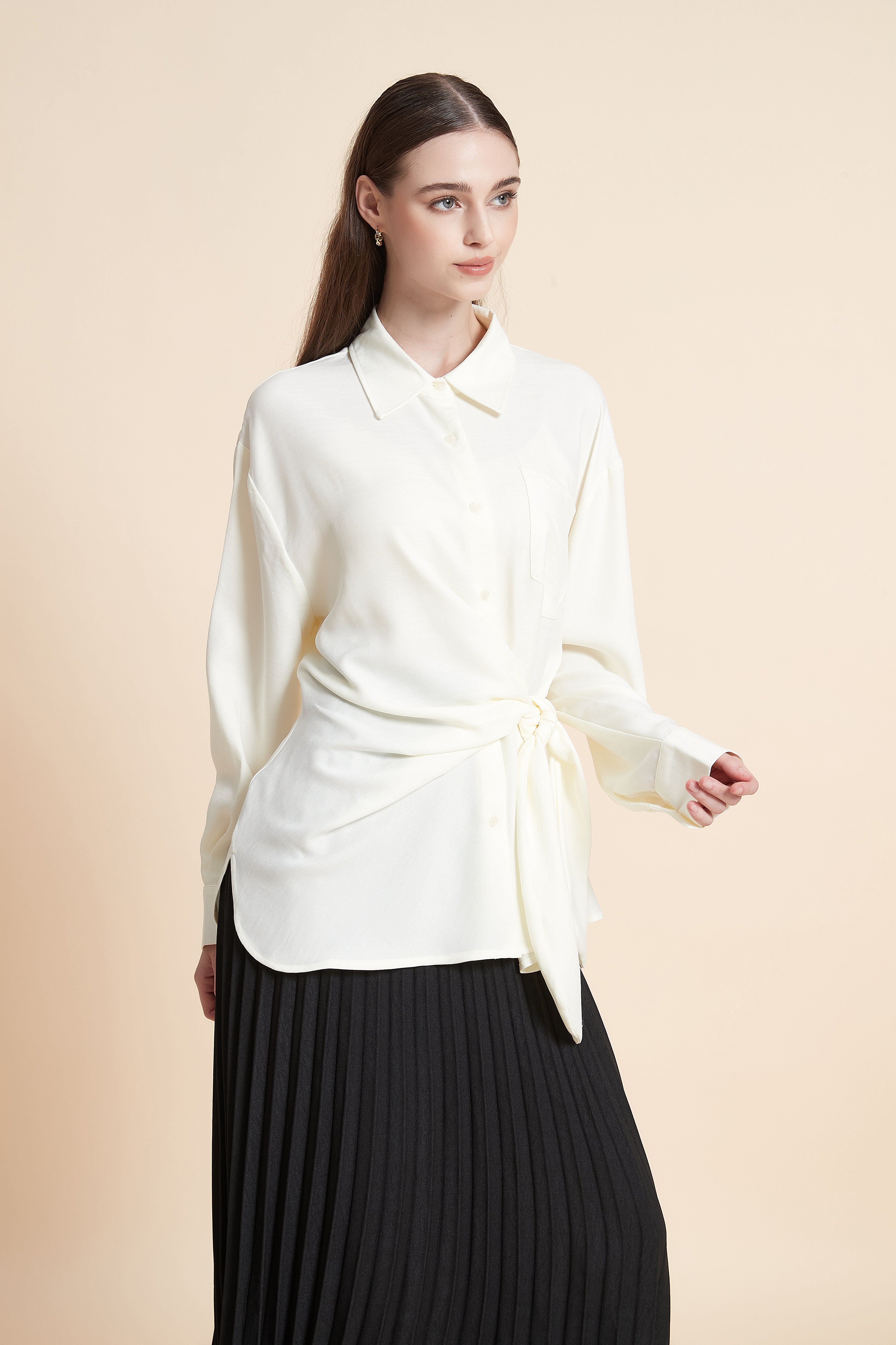 Button-up shirt with wrap waist