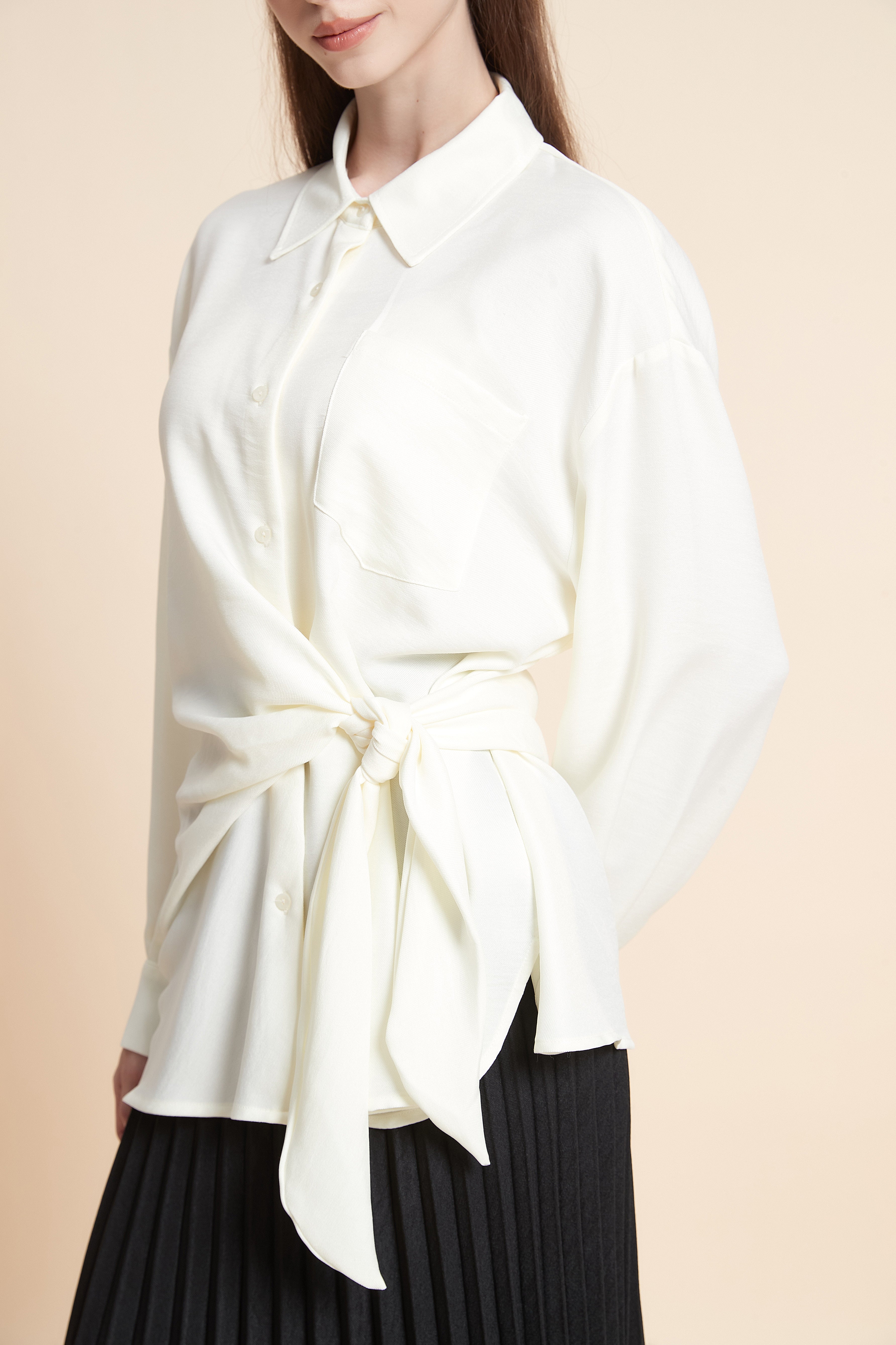 Button-up shirt with wrap waist
