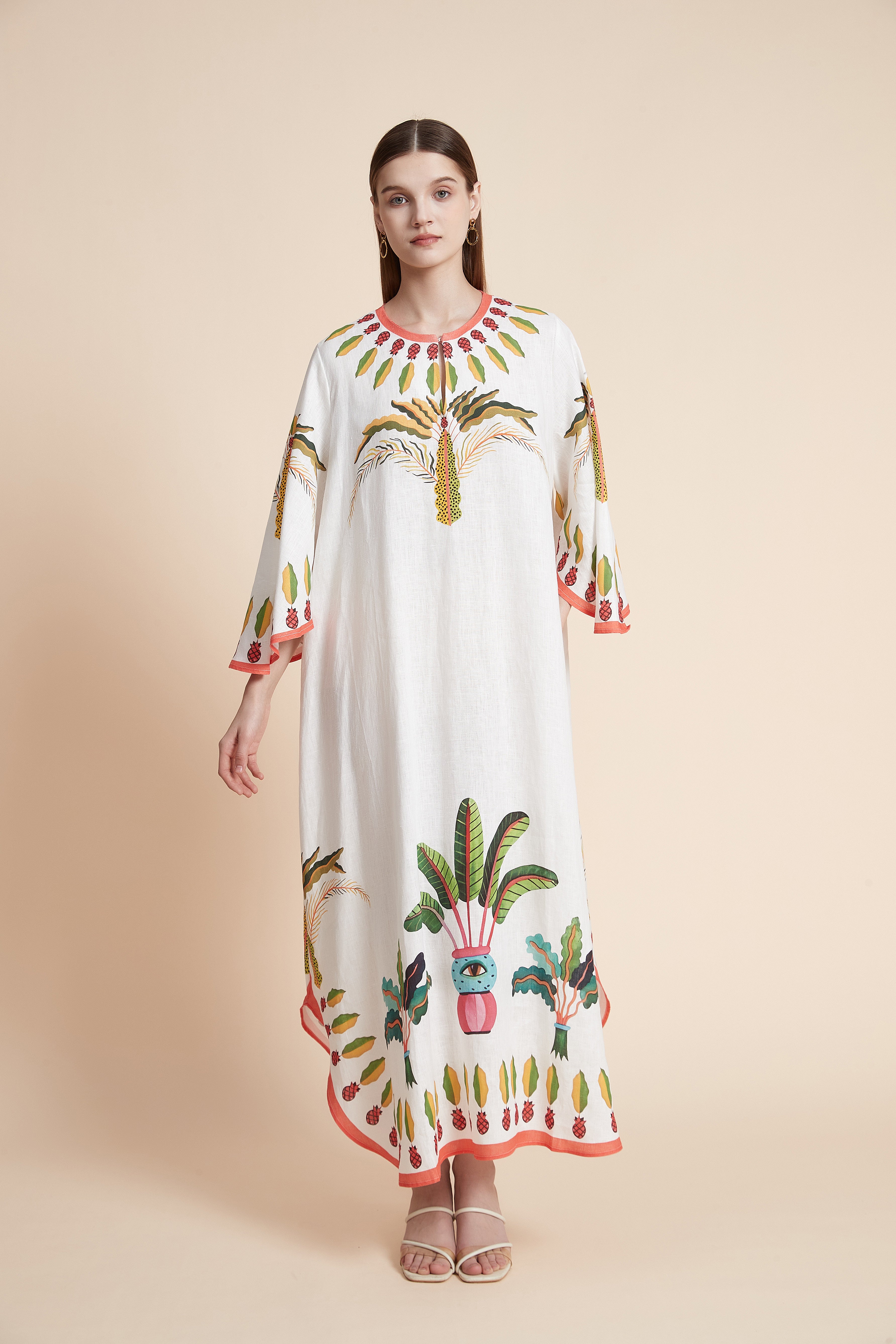 Tropical Palm Linen Kaftan