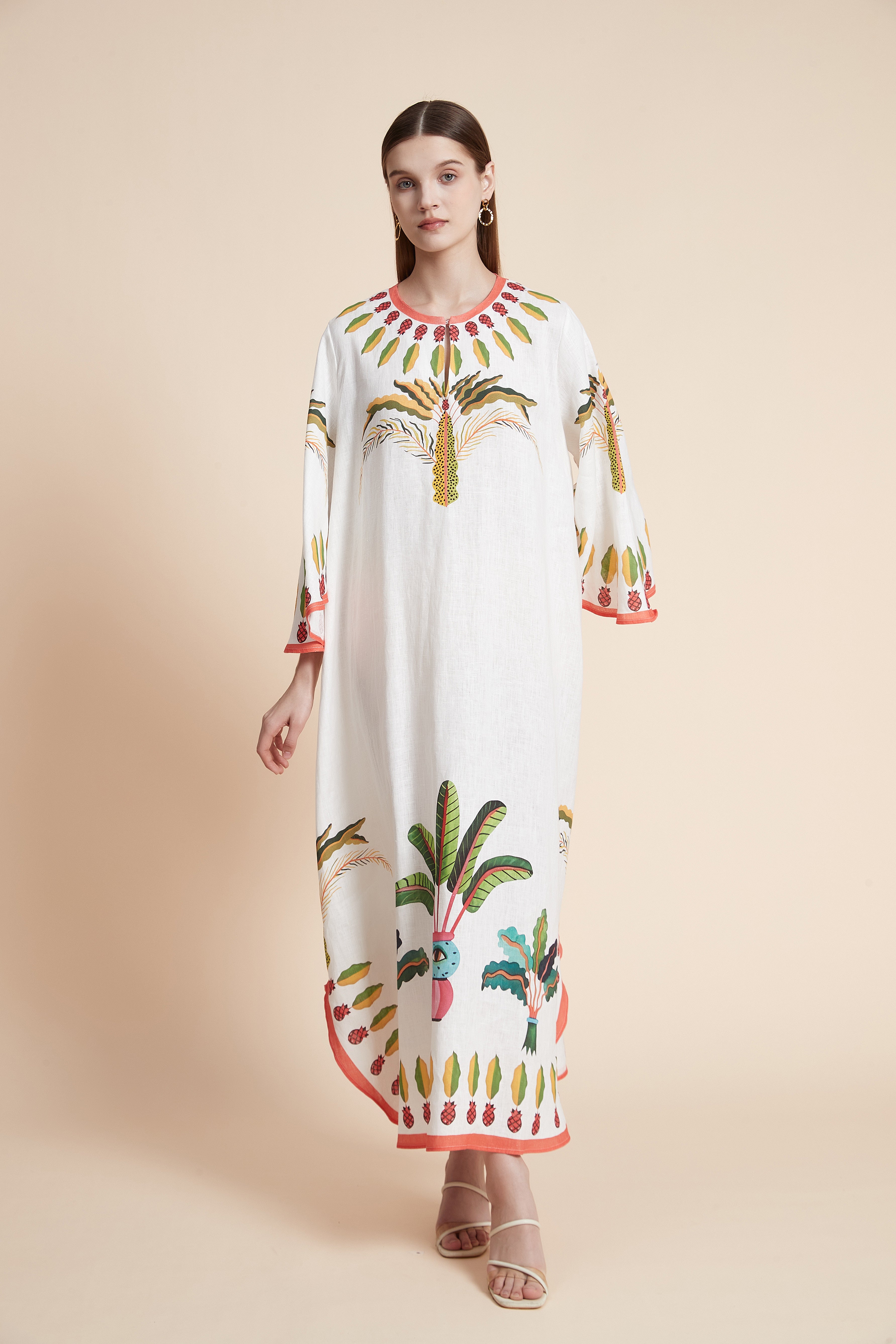 Tropical Palm Linen Kaftan